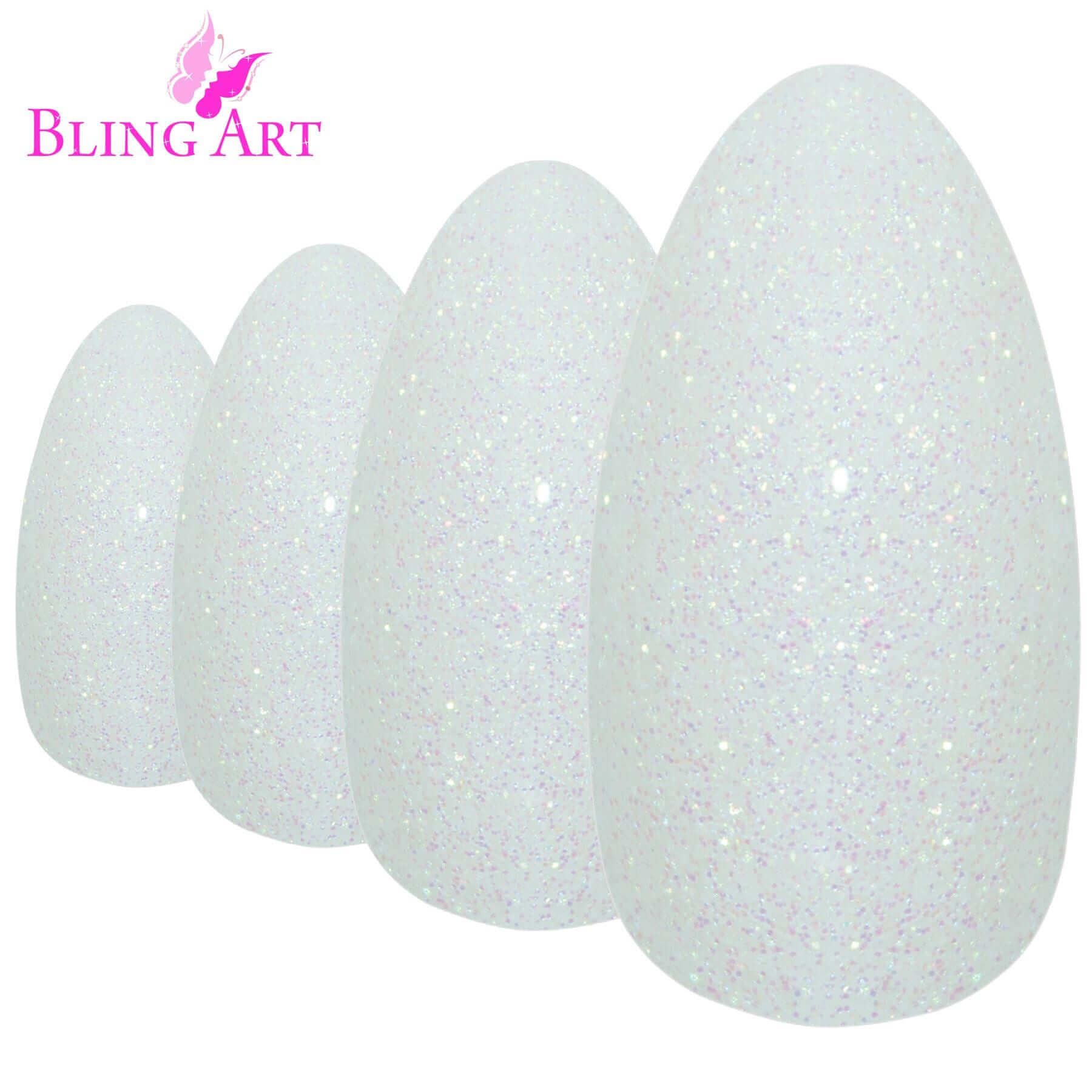 False Nails by Bling Art White Gel Almond Stiletto 24 Fake Long Acrylic Tips