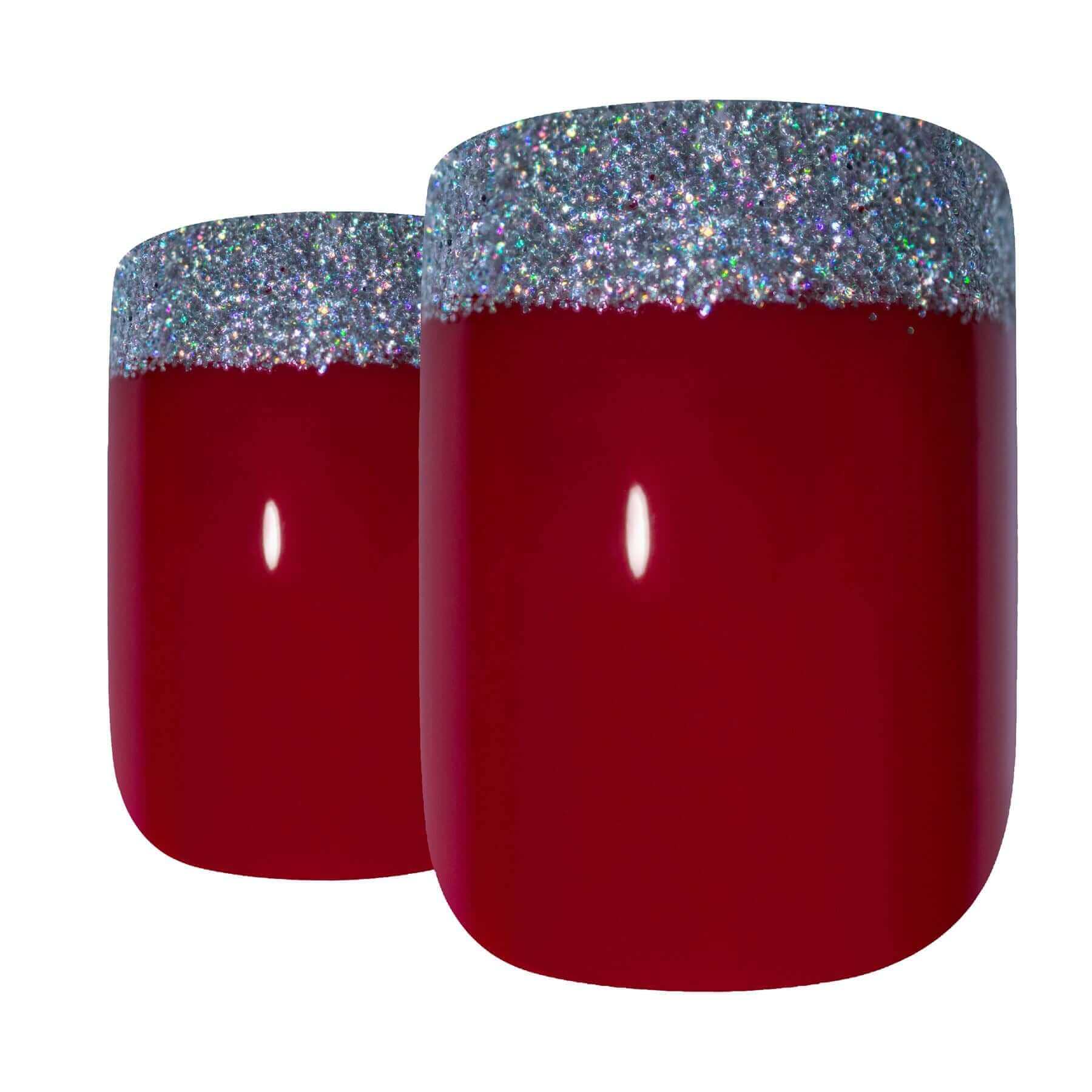 False Nails by Bling Art Red Silver French Manicure Fake Medium Tips with Glue