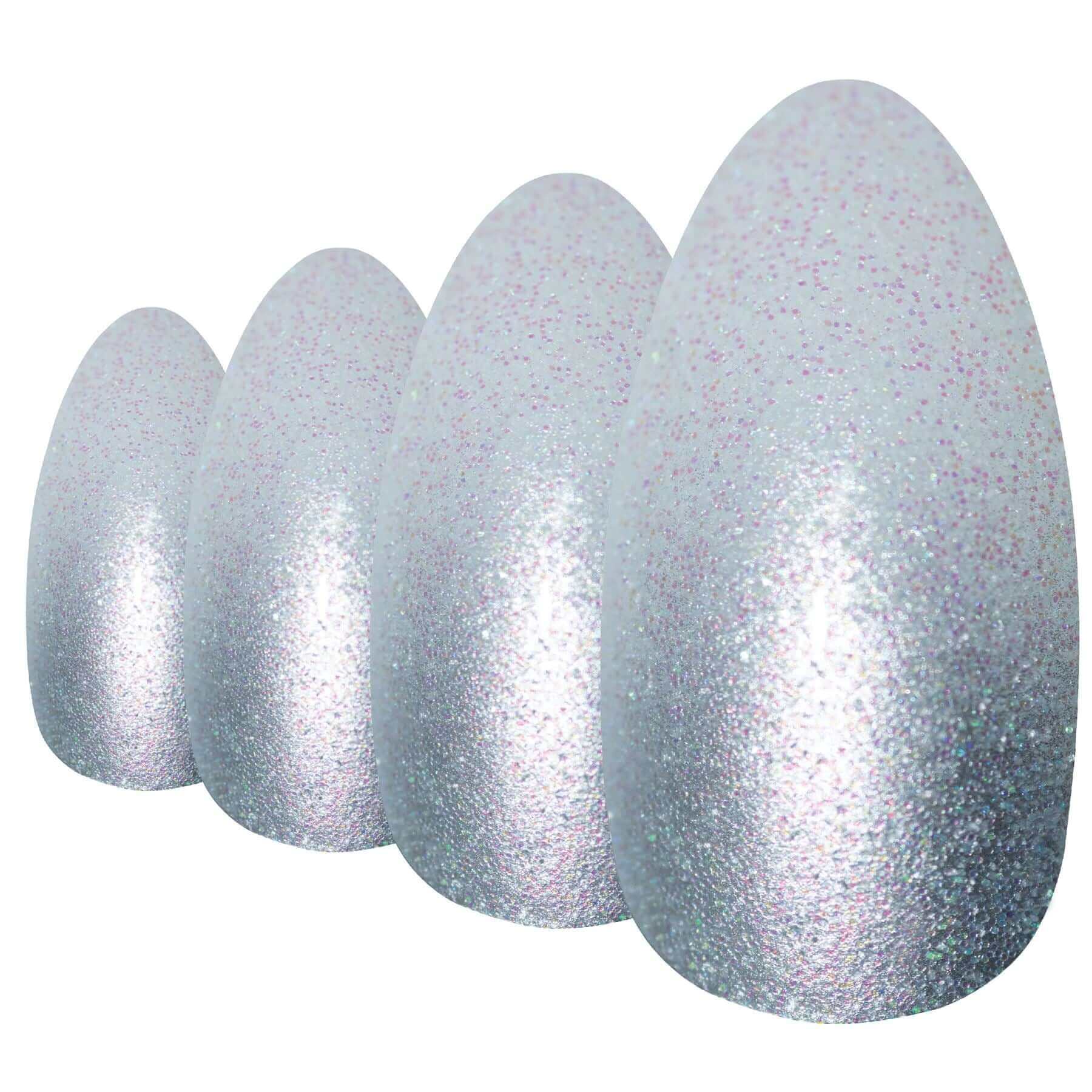 False Nails by Bling Art Silver Gel Ombre Almond Stiletto 24 Fake Acrylic Tips