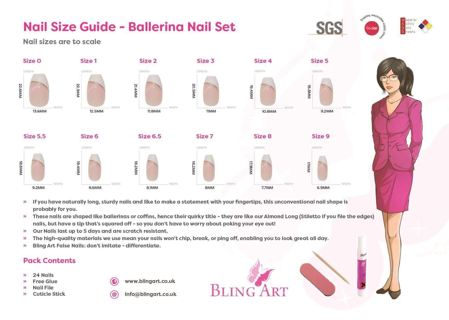 Multipack - False Nails by Bling Art Red Gel Ballerina Coffin 24 Fake Long Acrylic Nail Tips