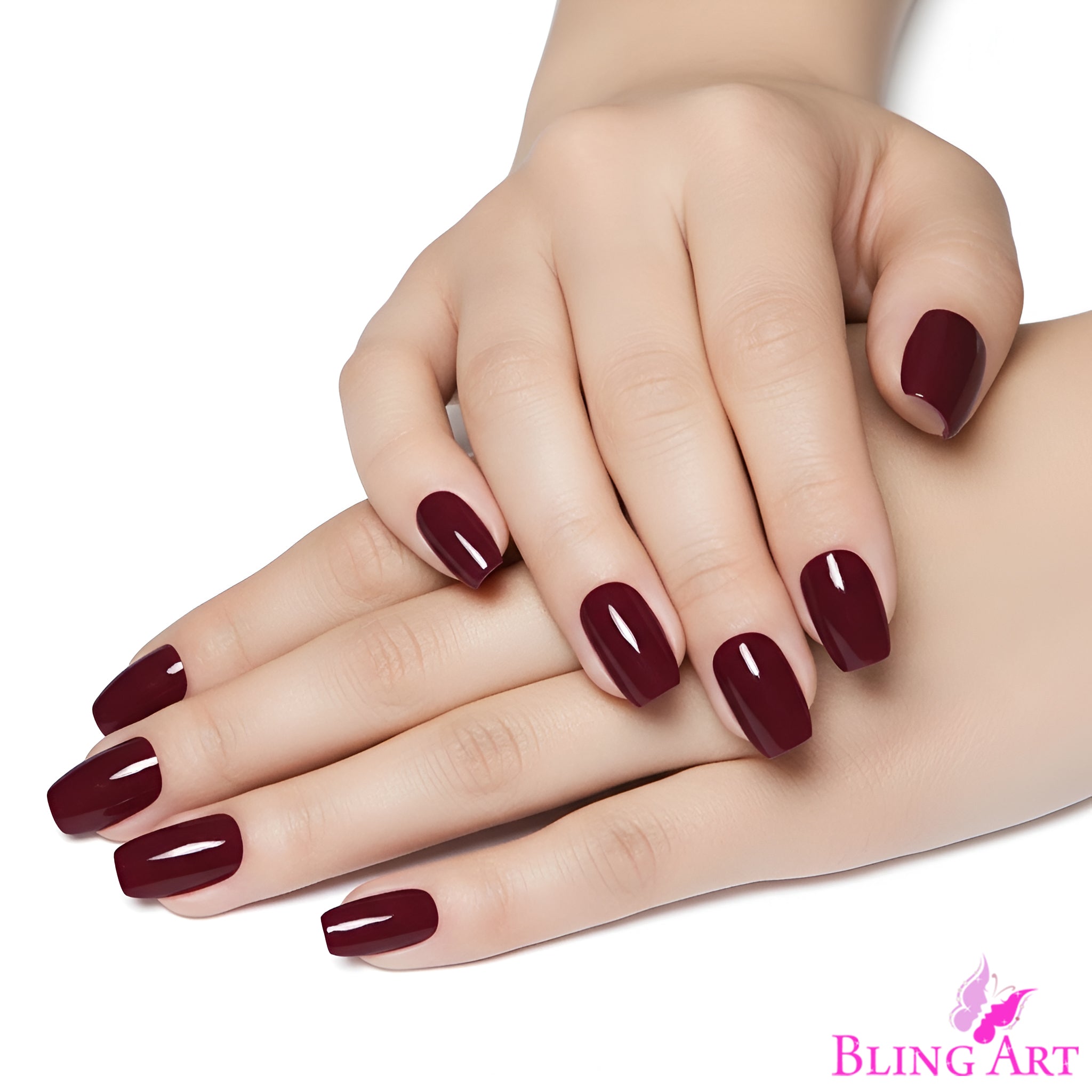 False Nails by Bling Art Red Brown Polished Ballerina Long Medium Fake Tips
