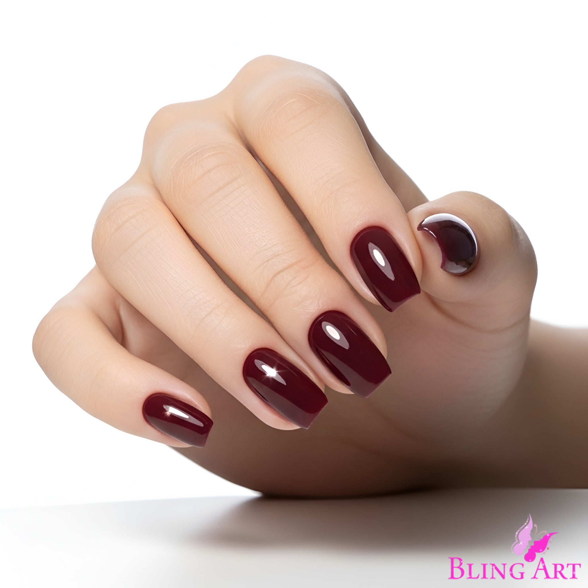 False Nails by Bling Art Red Brown Polished Ballerina Long Medium Fake Tips