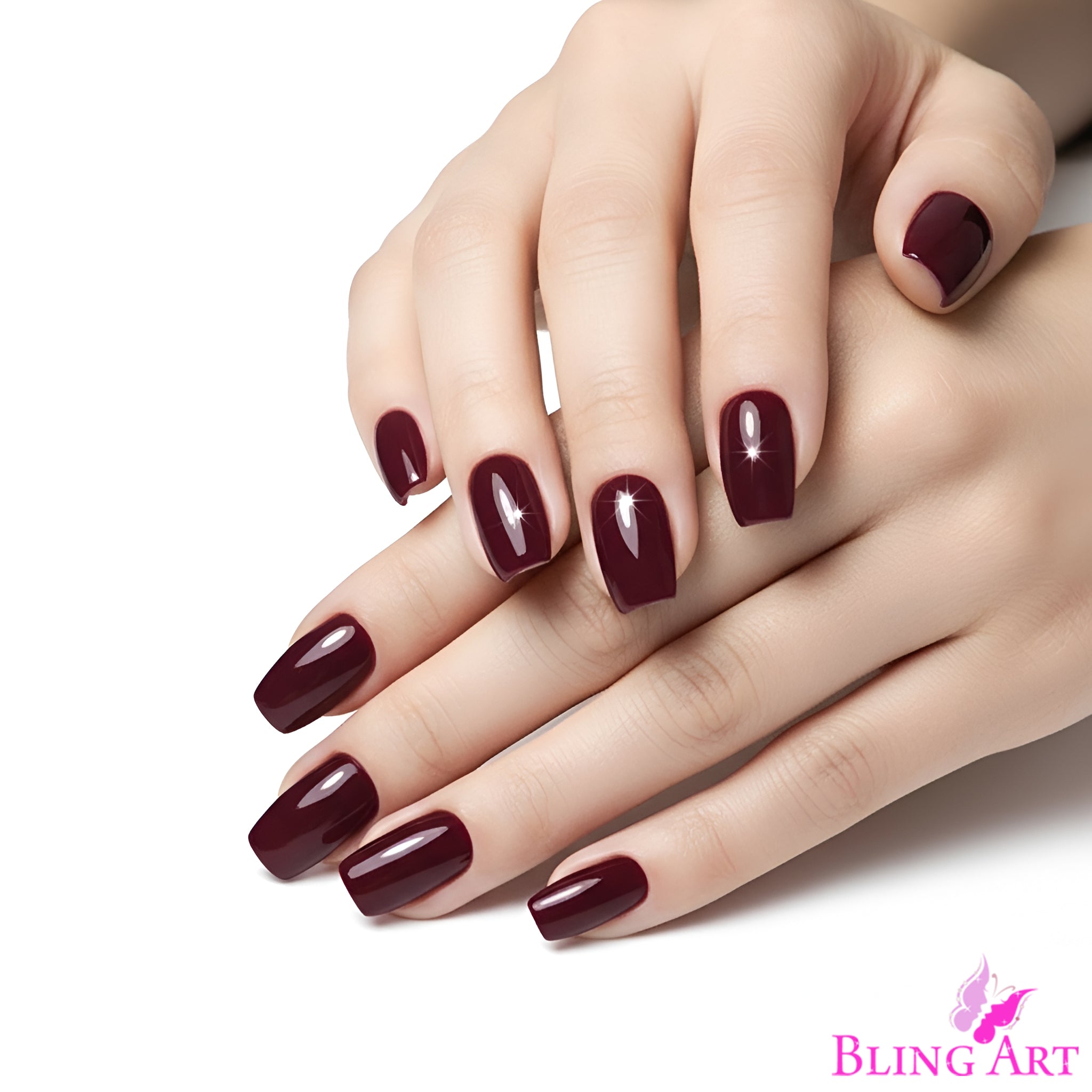False Nails by Bling Art Red Brown Polished Ballerina Long Medium Fake Tips