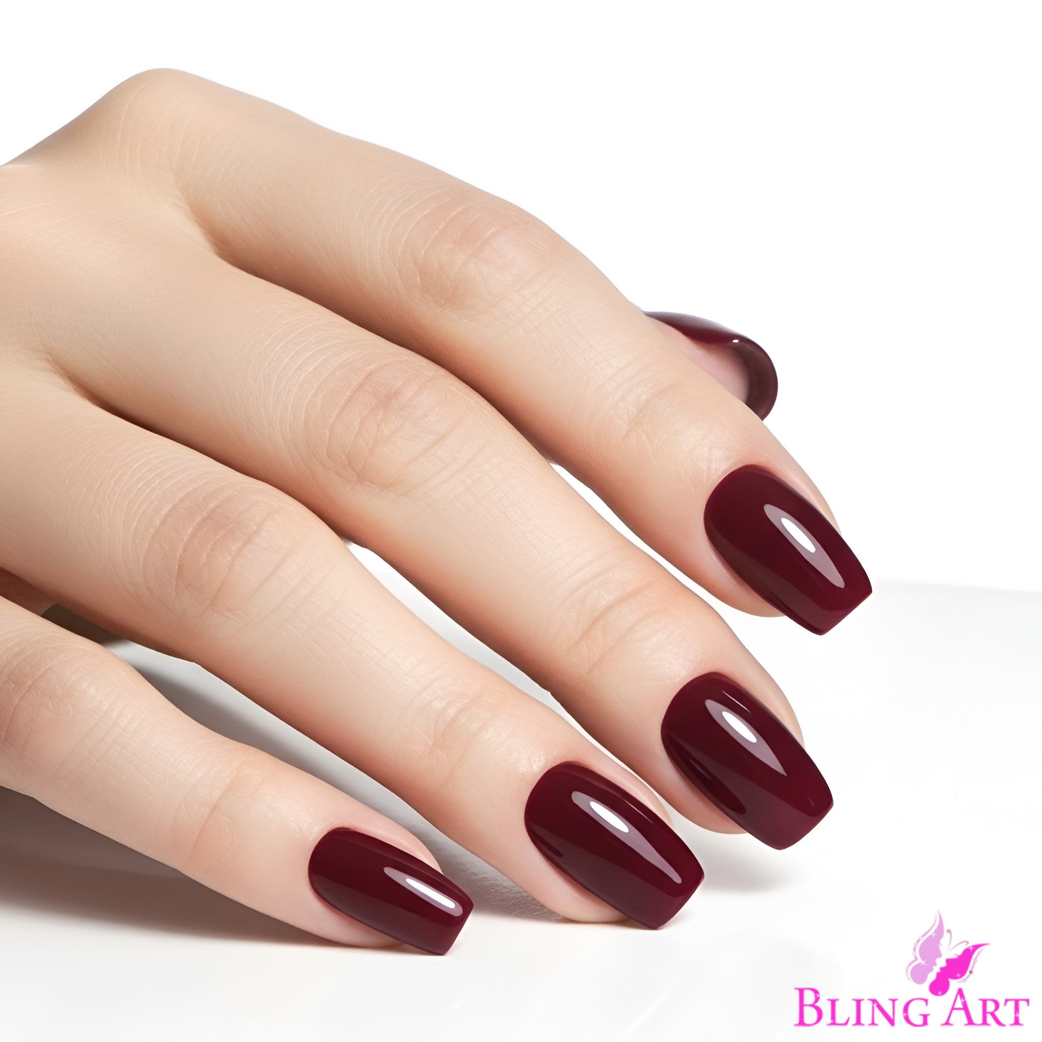 False Nails by Bling Art Red Brown Polished Ballerina Long Medium Fake Tips