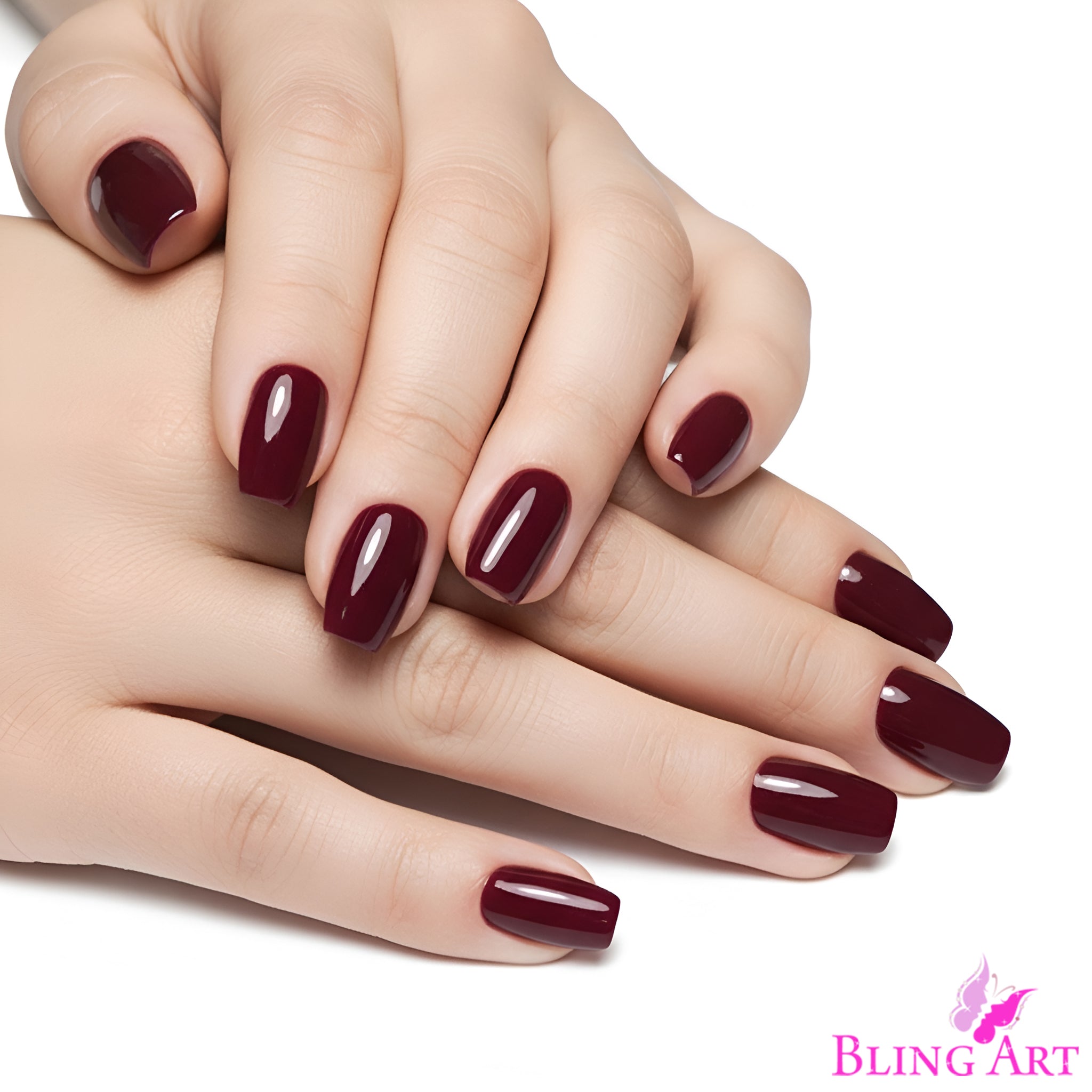 False Nails by Bling Art Red Brown Polished Ballerina Long Medium Fake Tips