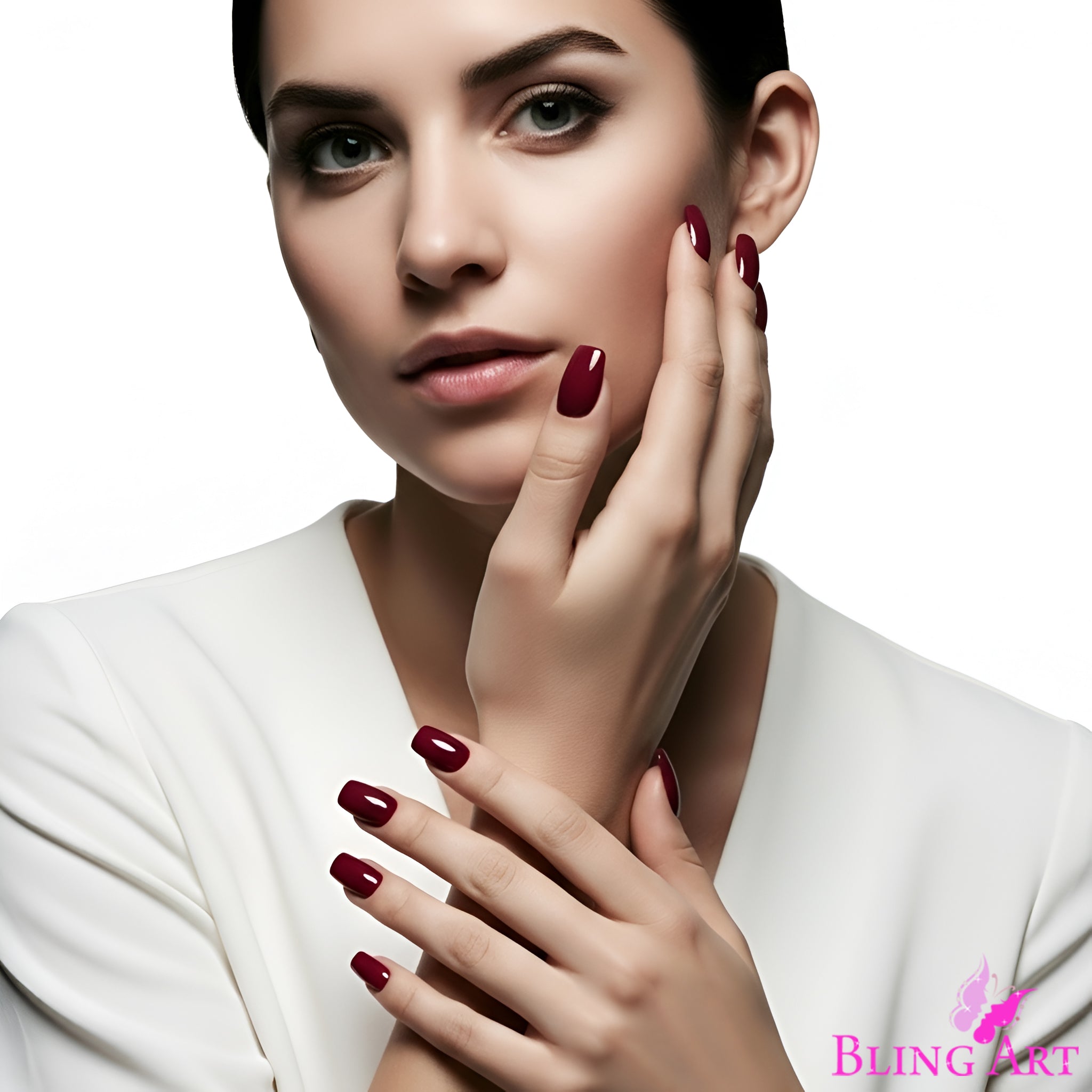 False Nails by Bling Art Red Brown Polished Ballerina Long Medium Fake Tips