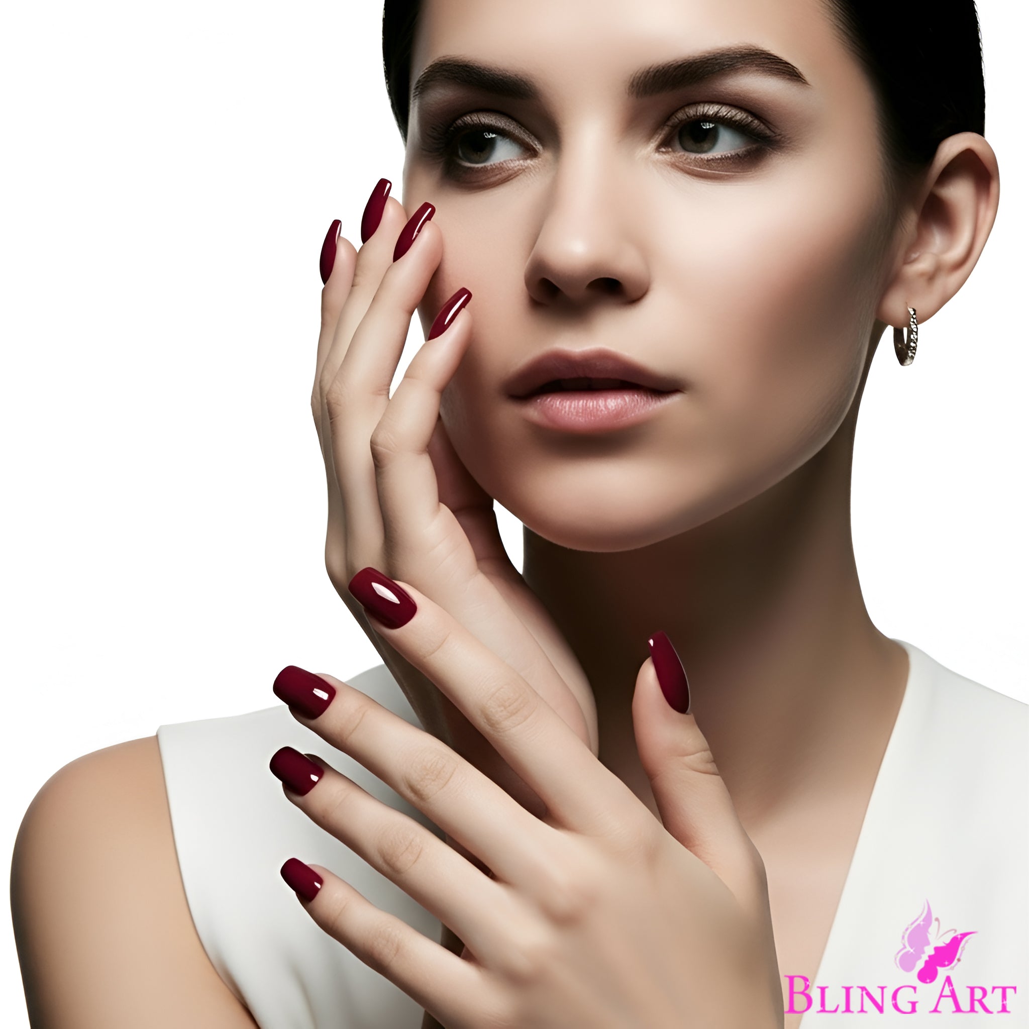 False Nails by Bling Art Red Brown Polished Ballerina Long Medium Fake Tips