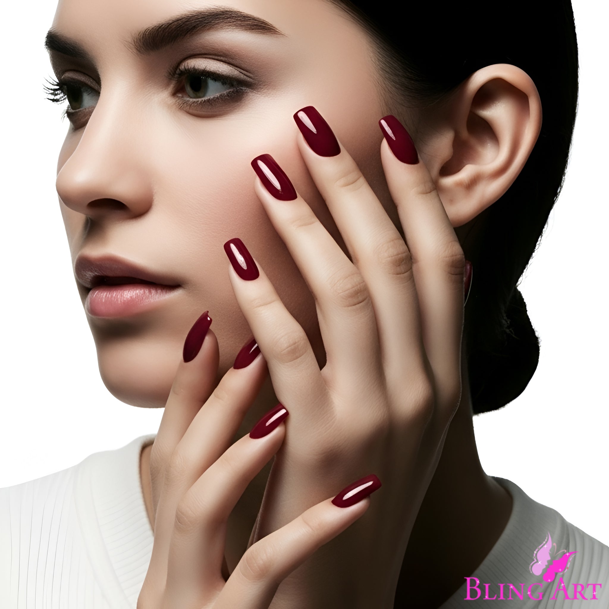 False Nails by Bling Art Red Brown Polished Ballerina Long Medium Fake Tips