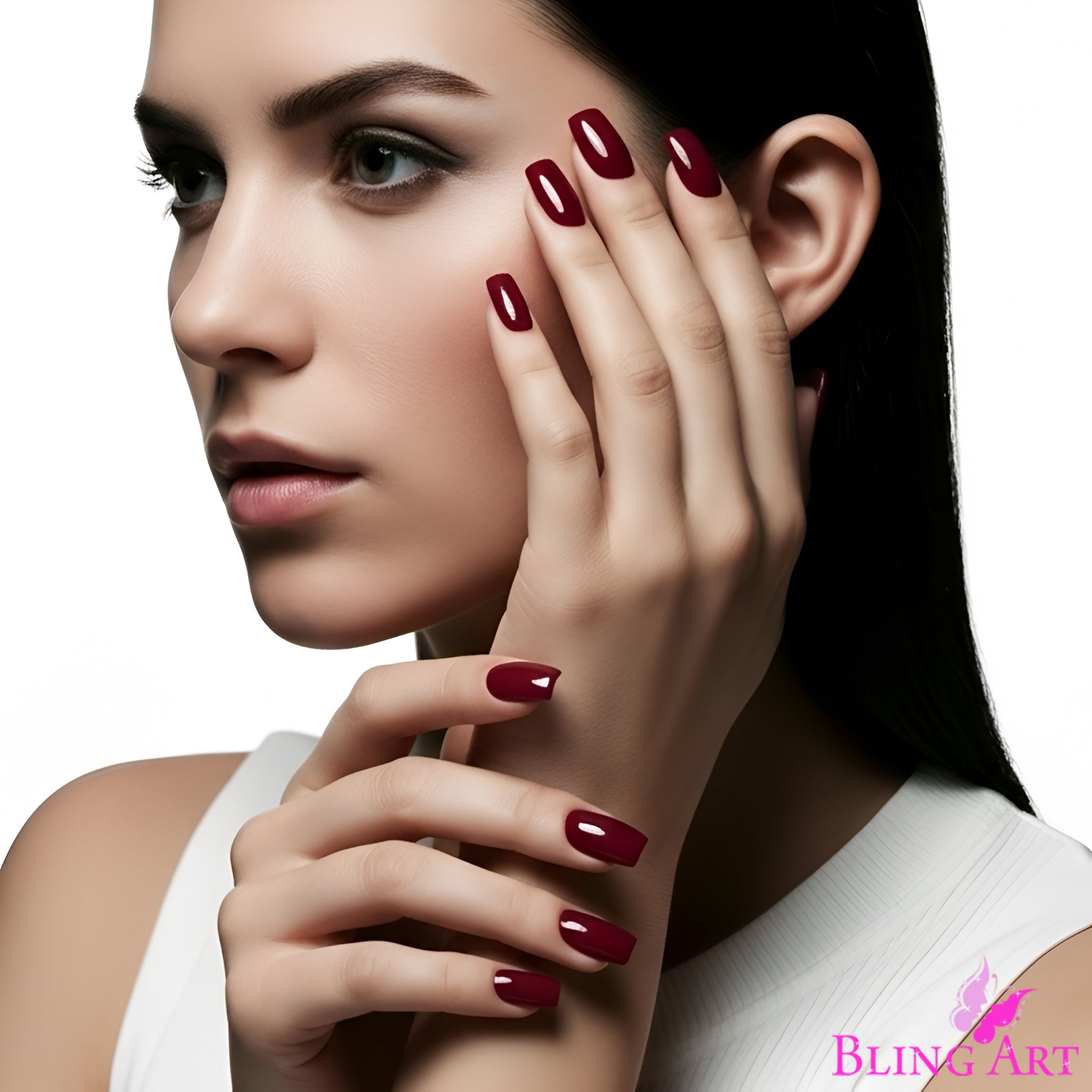 False Nails by Bling Art Red Brown Polished Ballerina Long Medium Fake Tips