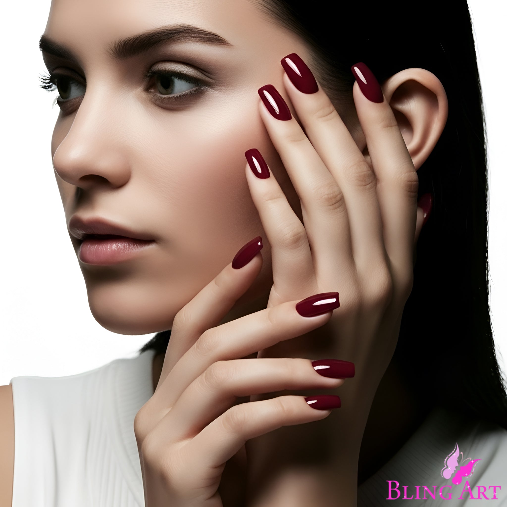 False Nails by Bling Art Red Brown Polished Ballerina Long Medium Fake Tips