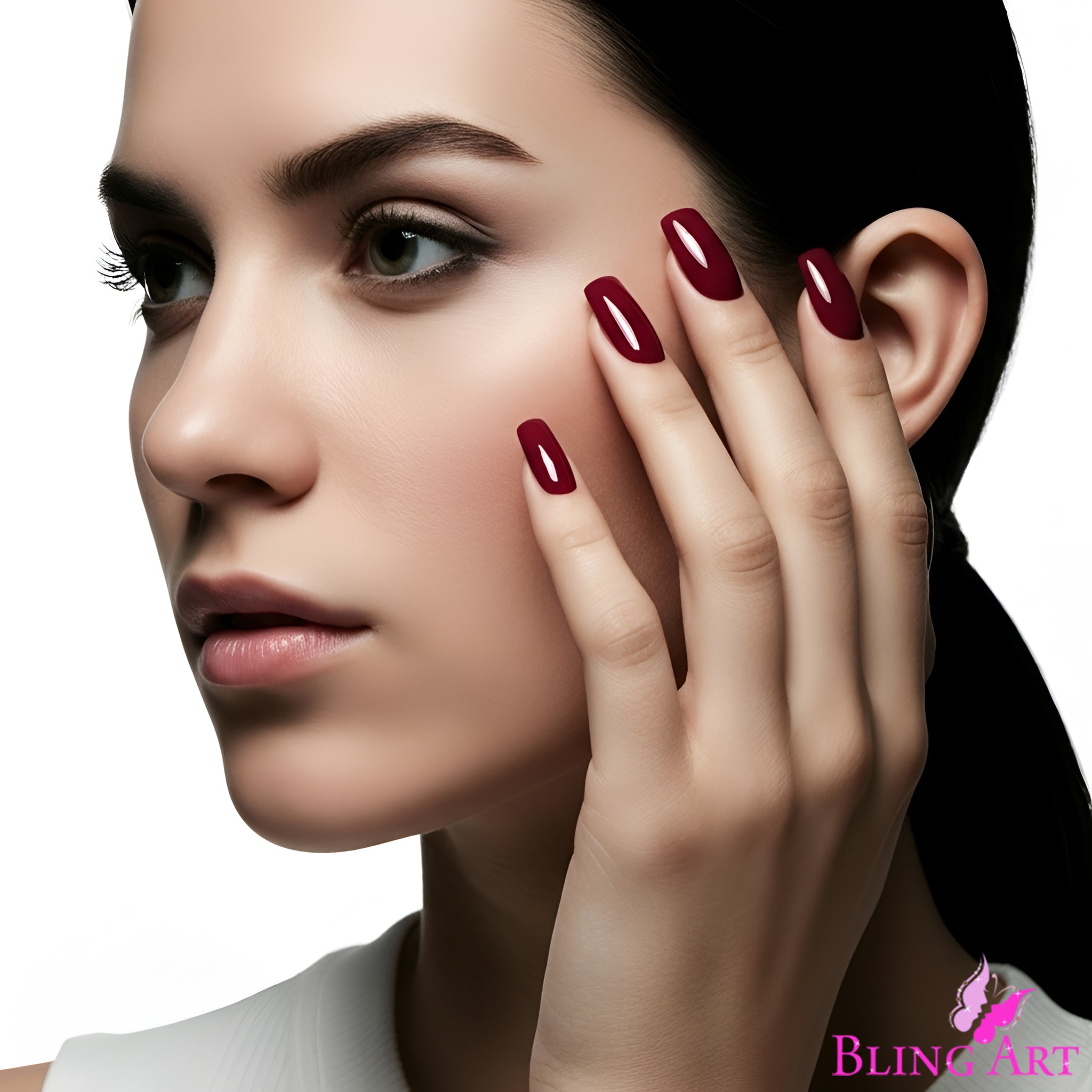 False Nails by Bling Art Red Brown Polished Ballerina Long Medium Fake Tips