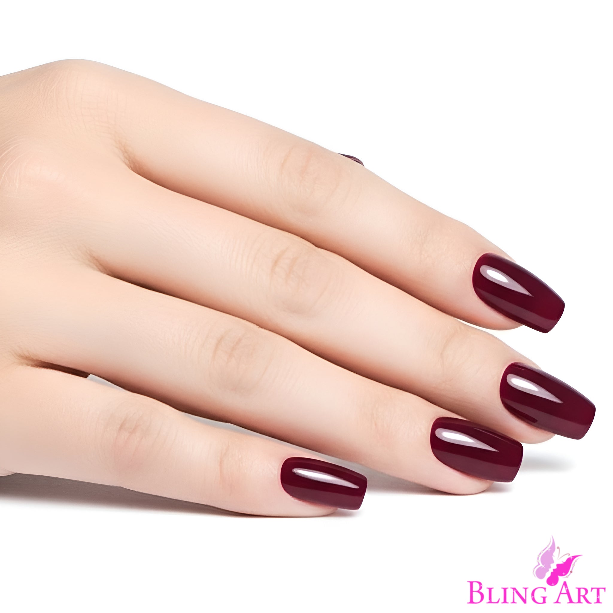 False Nails by Bling Art Red Brown Polished Ballerina Long Medium Fake Tips