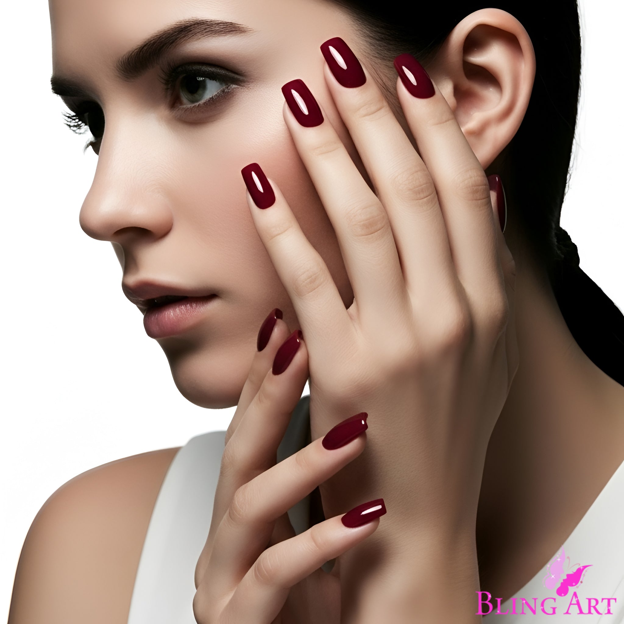 False Nails by Bling Art Red Brown Polished Ballerina Long Medium Fake Tips