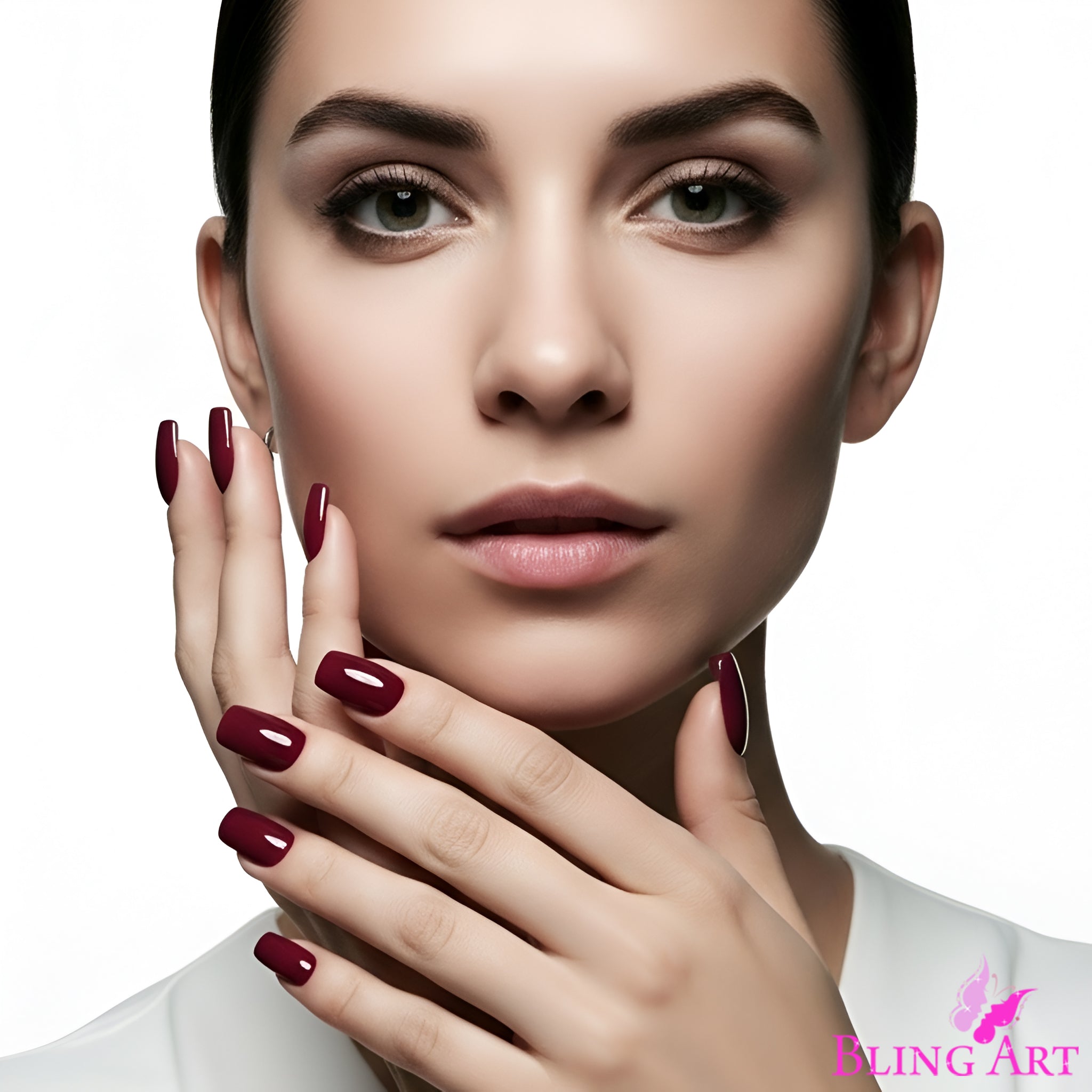 False Nails by Bling Art Red Brown Polished Ballerina Long Medium Fake Tips