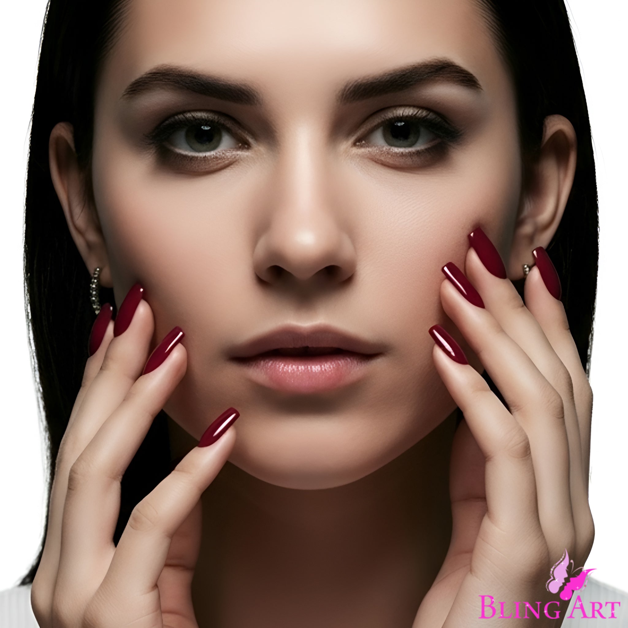 False Nails by Bling Art Red Brown Polished Ballerina Long Medium Fake Tips