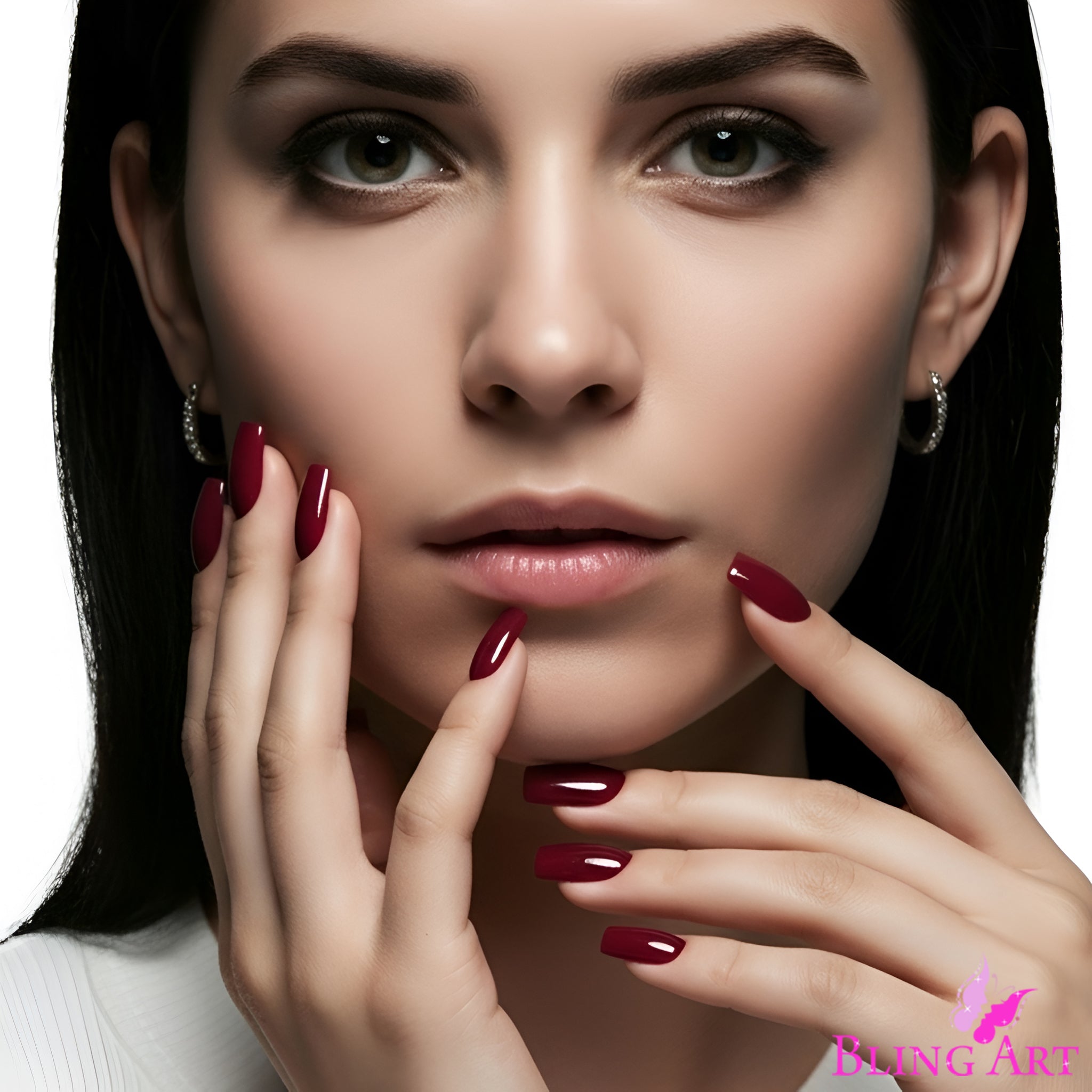 False Nails by Bling Art Red Brown Polished Ballerina Long Medium Fake Tips