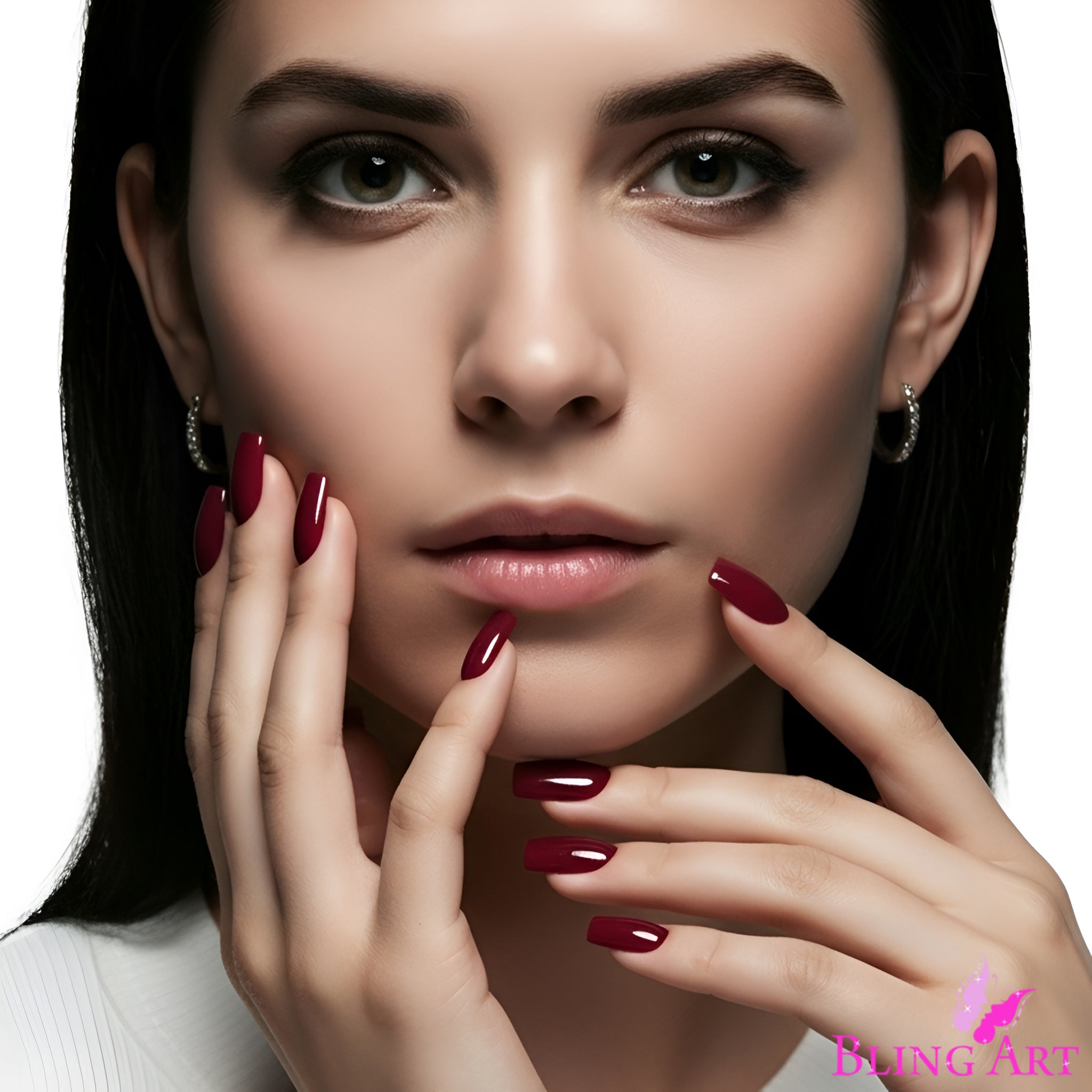 False Nails by Bling Art Red Brown Polished Ballerina Long Medium Fake Tips