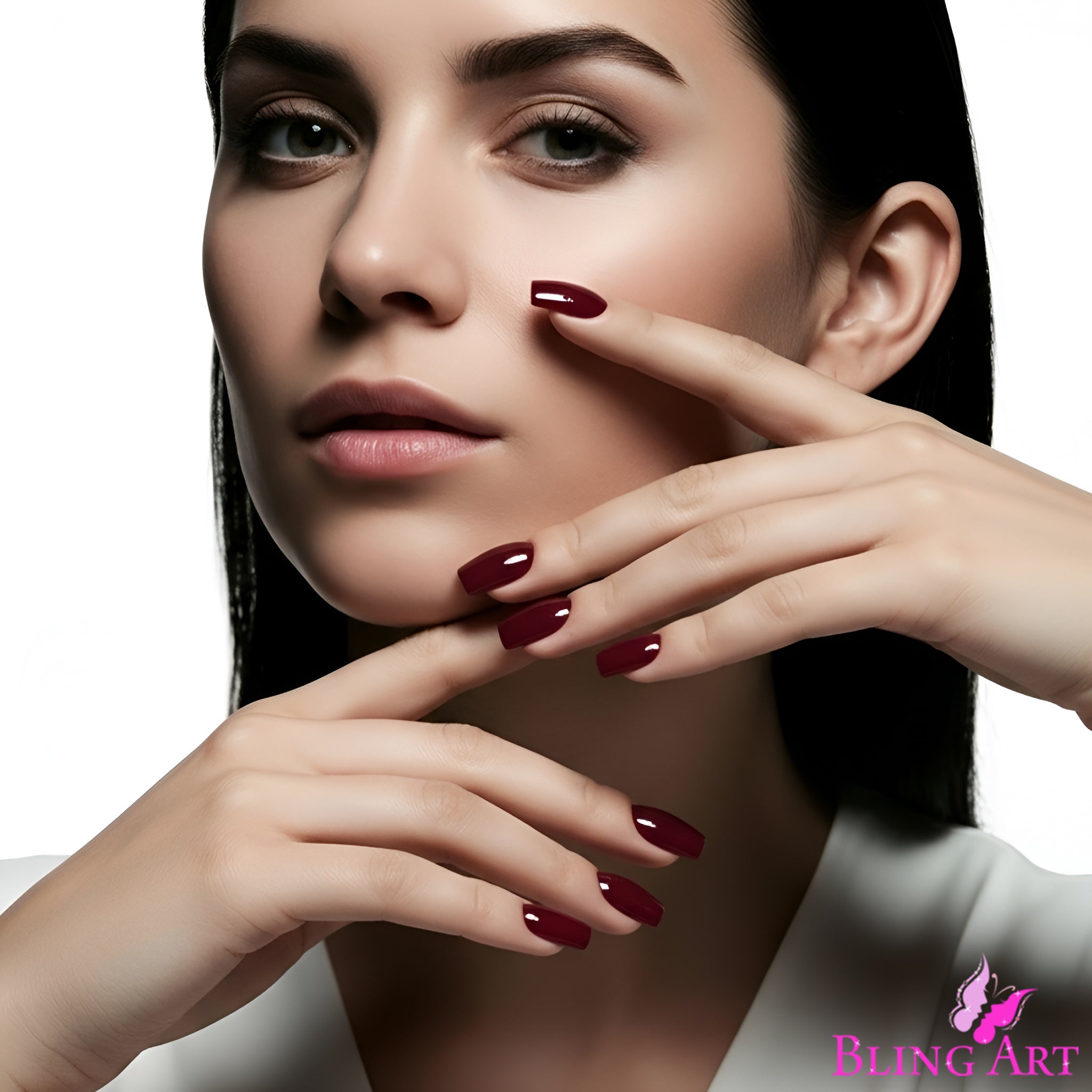 False Nails by Bling Art Red Brown Polished Ballerina Long Medium Fake Tips