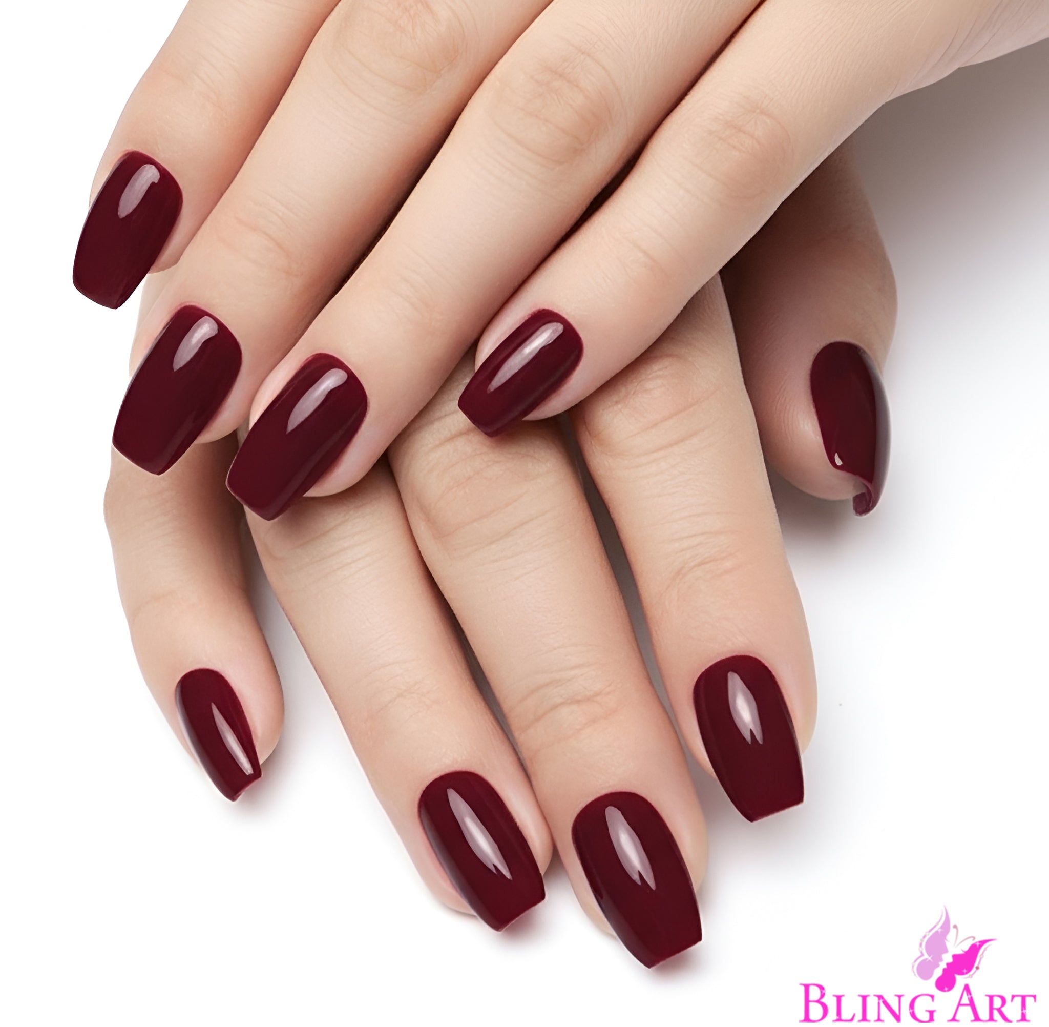 False Nails by Bling Art Red Brown Polished Ballerina Long Medium Fake Tips