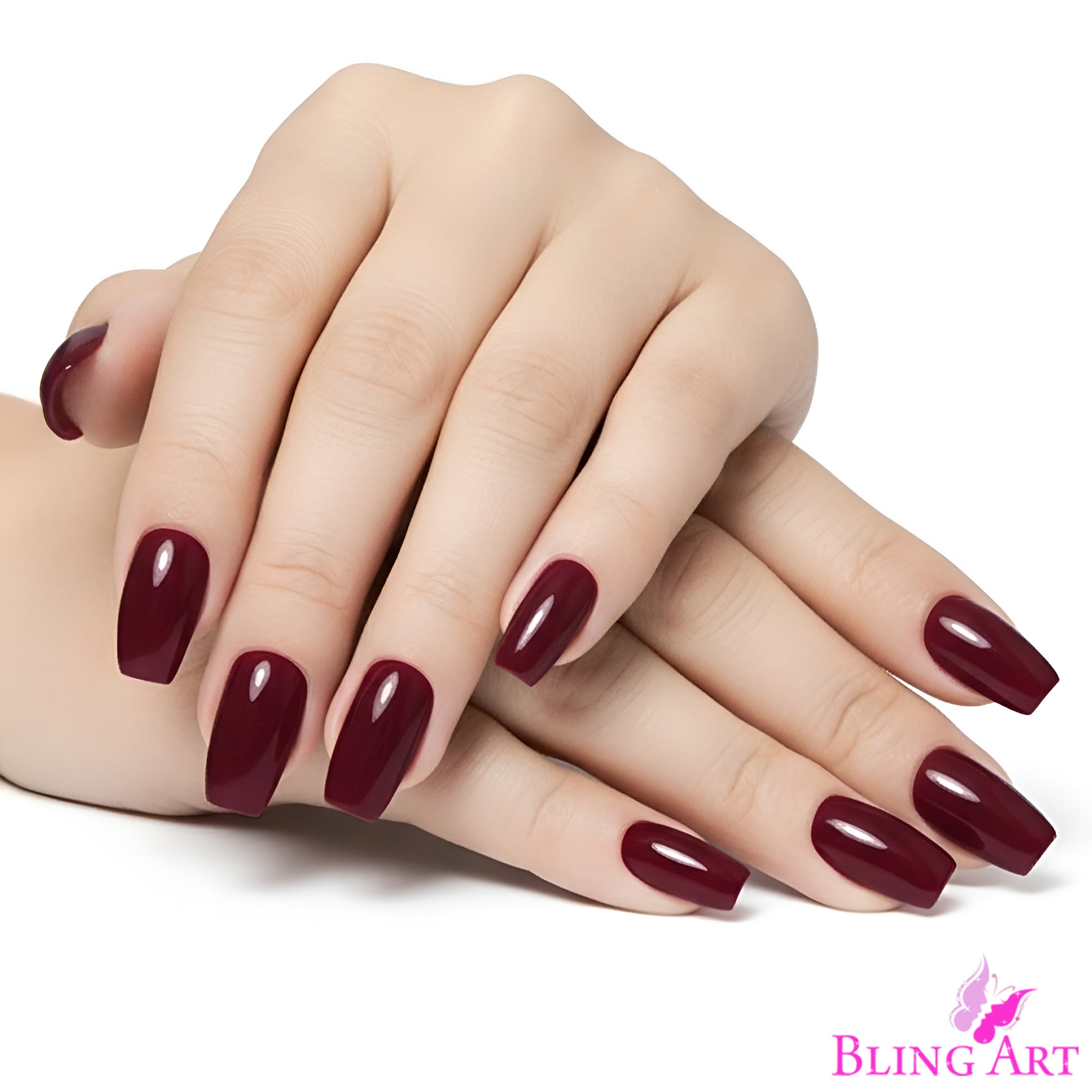 False Nails by Bling Art Red Brown Polished Ballerina Long Medium Fake Tips