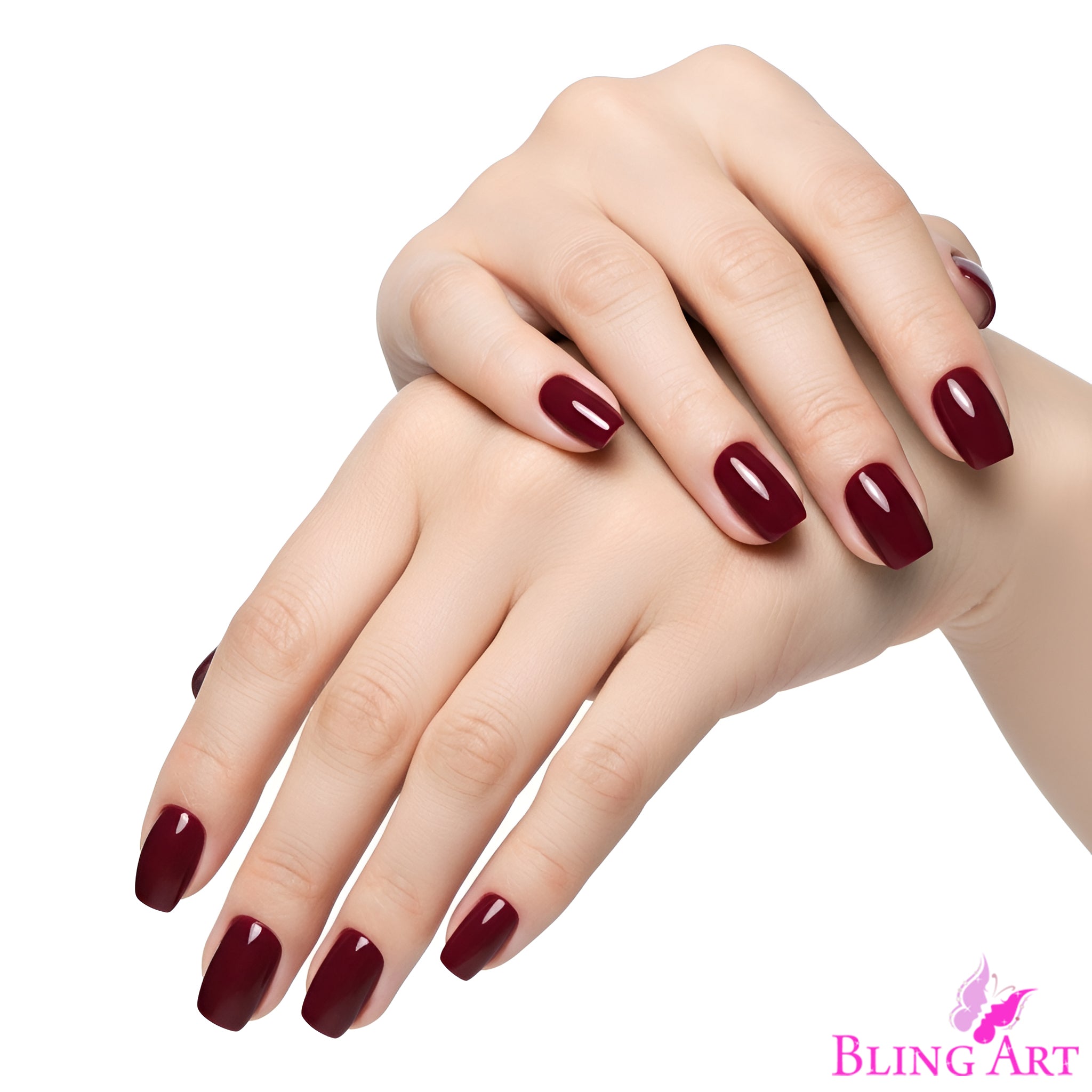 False Nails by Bling Art Red Brown Polished Ballerina Long Medium Fake Tips