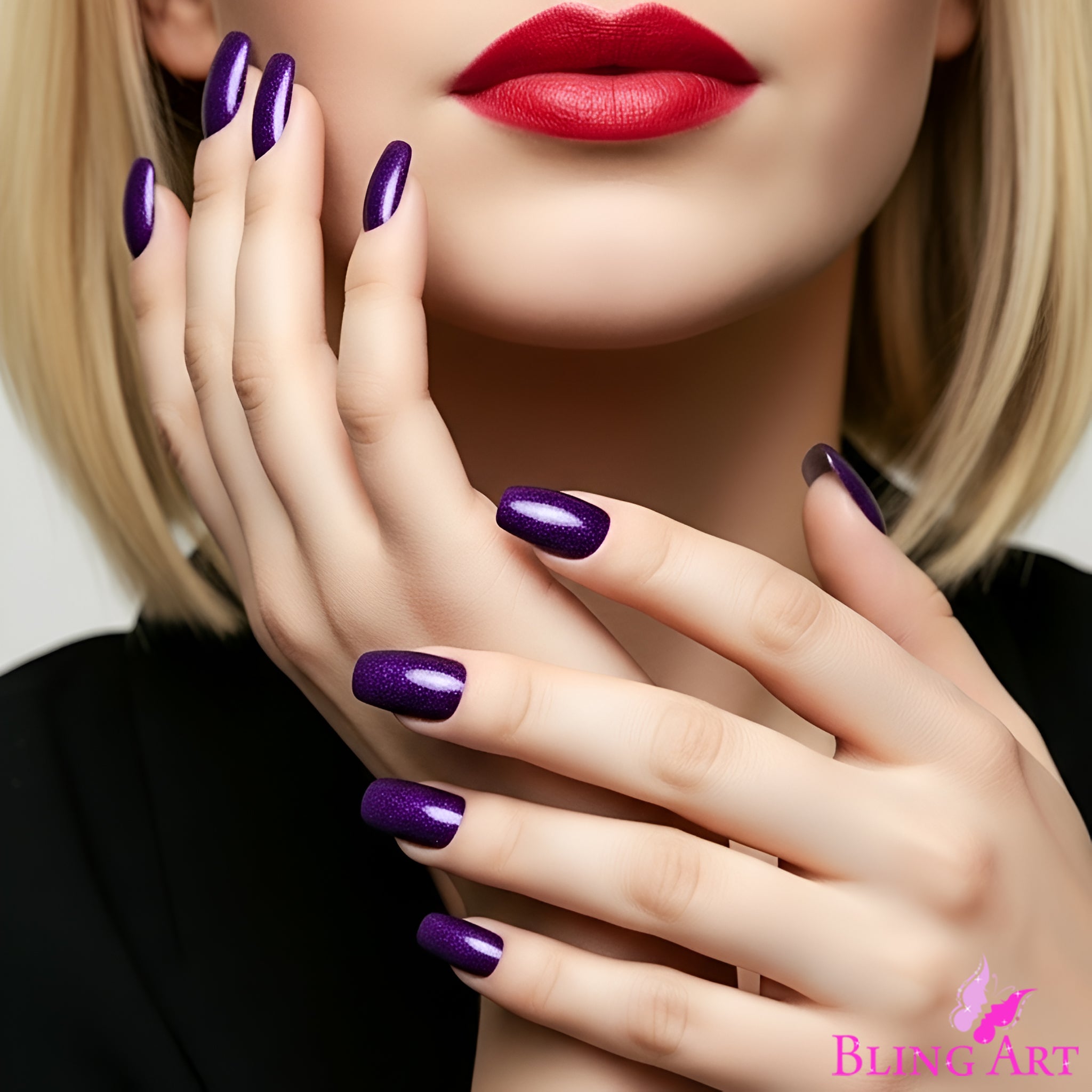 False Nails by Bling Art Purple Gel Ballerina Coffin 24 Fake Long Acrylic Tips