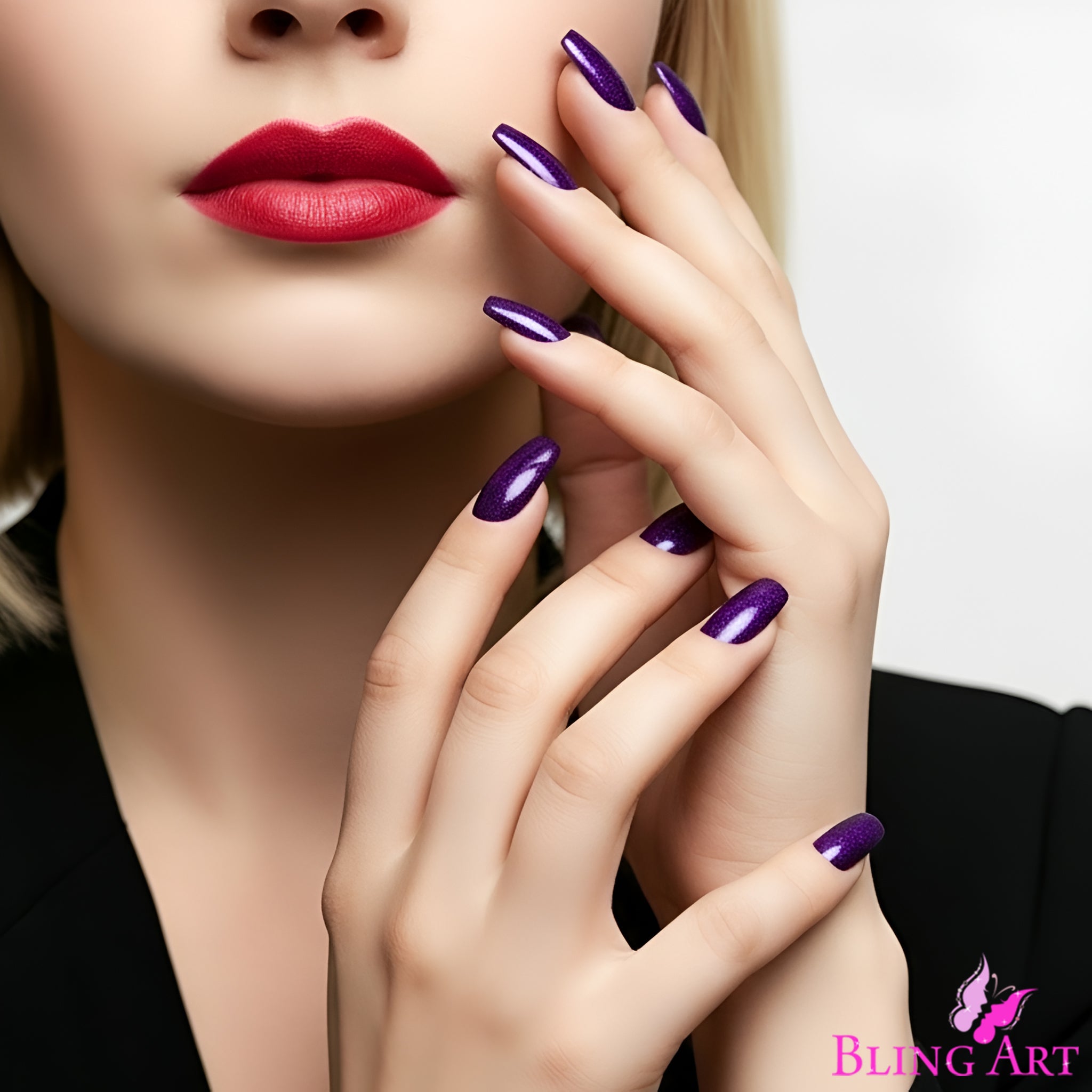 False Nails by Bling Art Purple Gel Ballerina Coffin 24 Fake Long Acrylic Tips