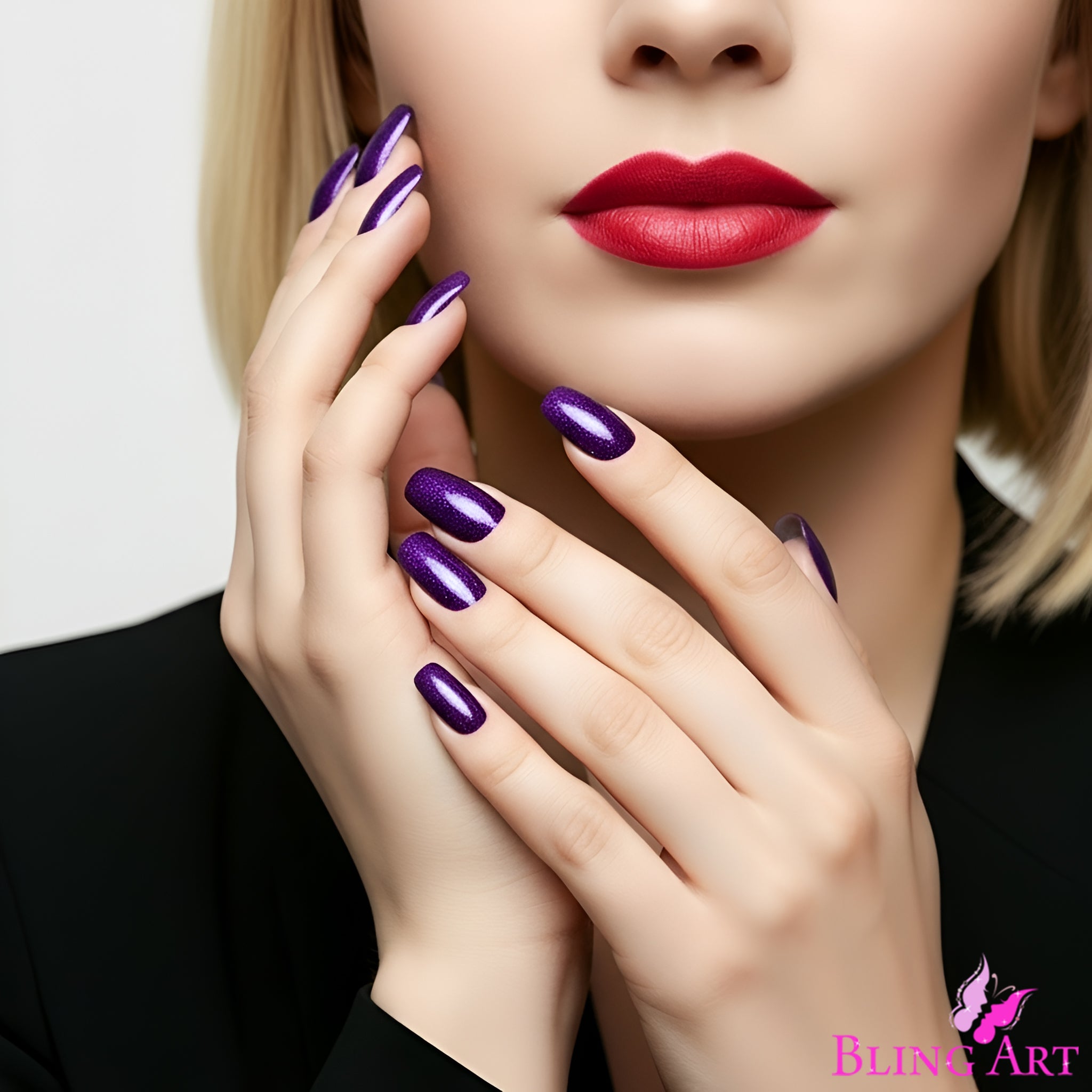 False Nails by Bling Art Purple Gel Ballerina Coffin 24 Fake Long Acrylic Tips