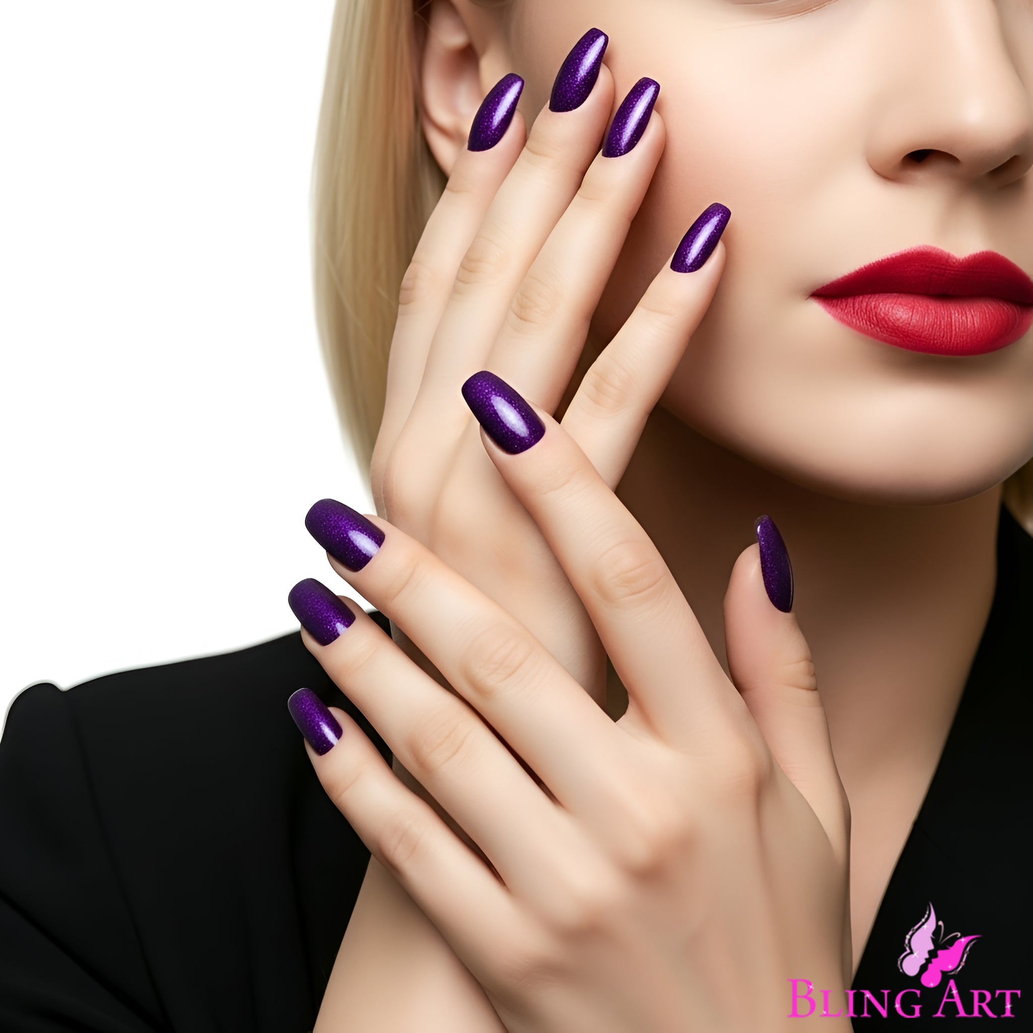 False Nails by Bling Art Purple Gel Ballerina Coffin 24 Fake Long Acrylic Tips