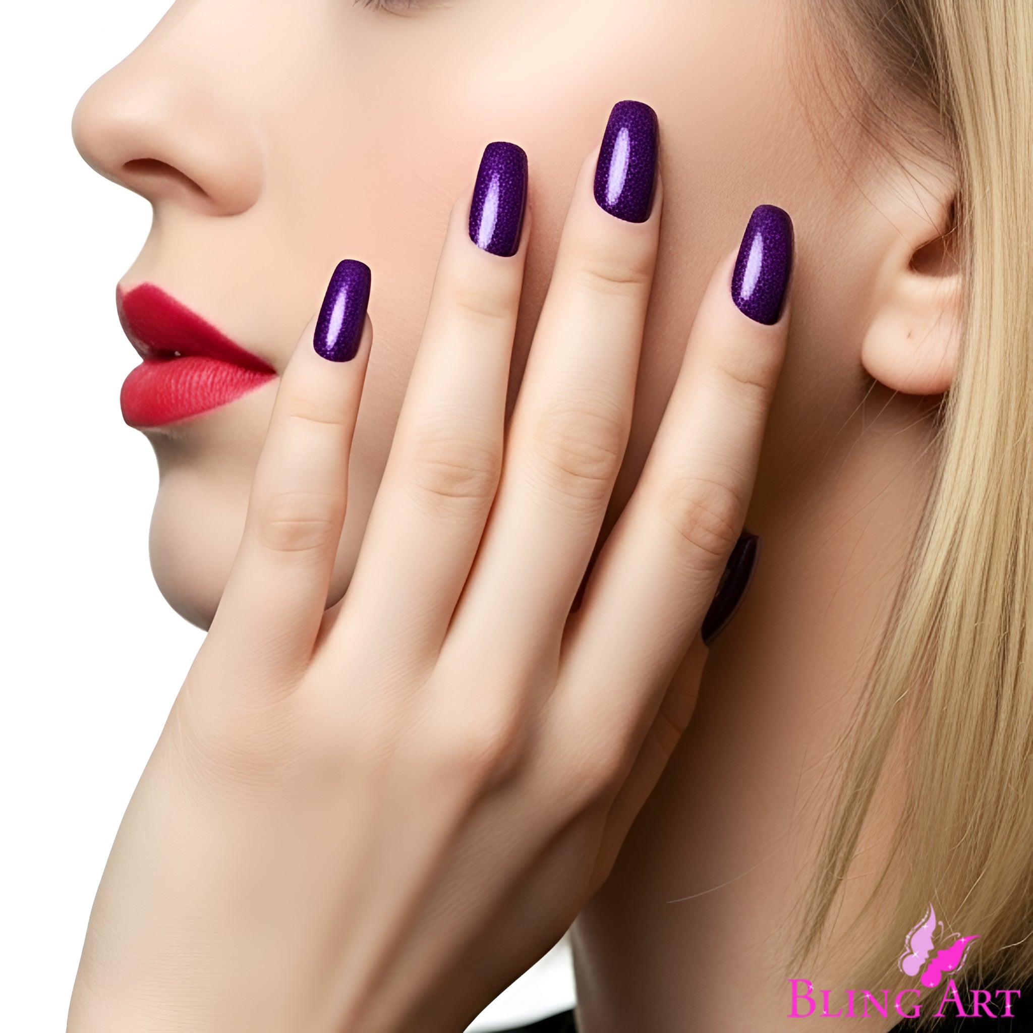 False Nails by Bling Art Purple Gel Ballerina Coffin 24 Fake Long Acrylic Tips