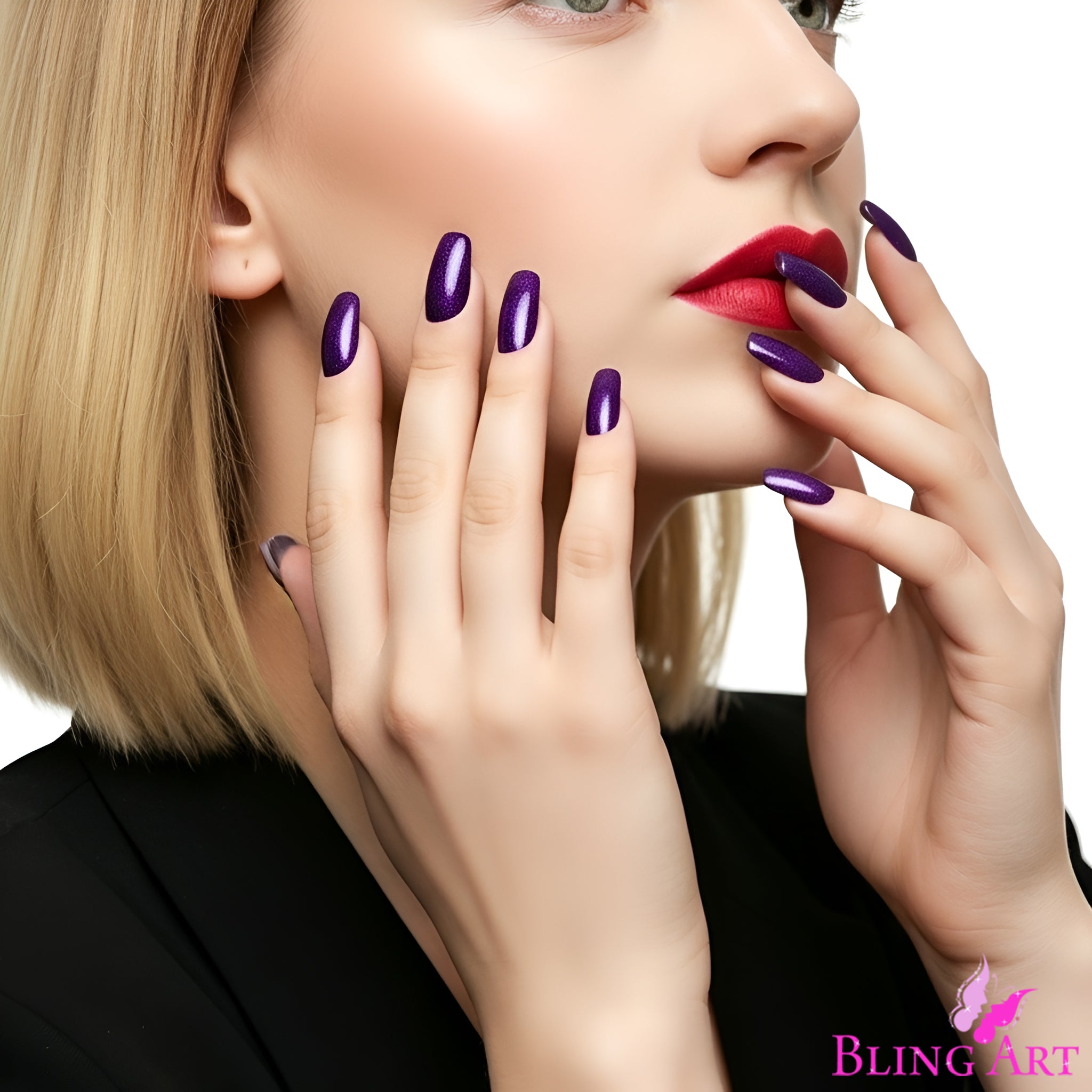 False Nails by Bling Art Purple Gel Ballerina Coffin 24 Fake Long Acrylic Tips