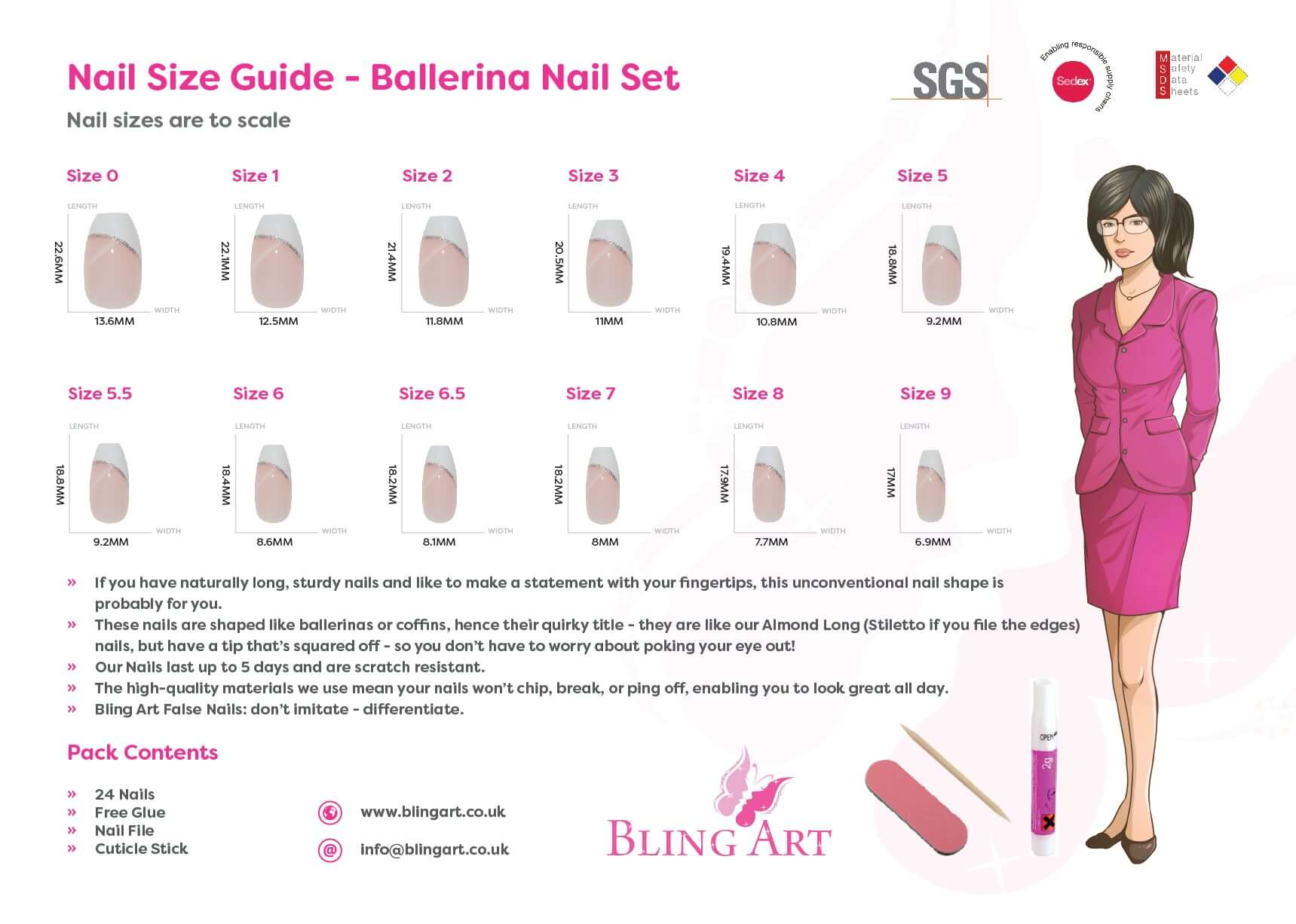 False Nails Bling Art Red Polished Ballerina Coffin Long Fake Acrylic Tips & Glue