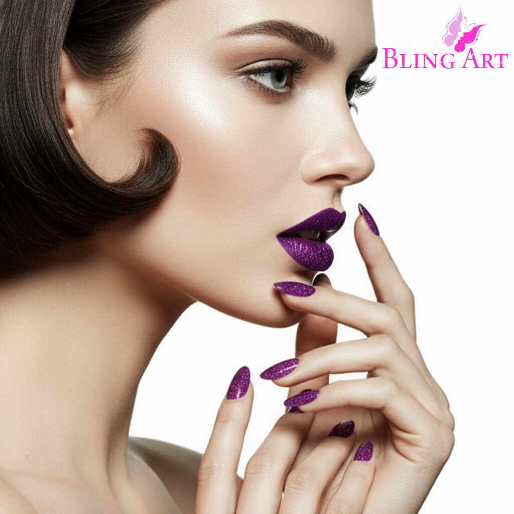 False Nails Bling Art Purple Gel Almond Stiletto Long Fake Acrylic Tips and Glue