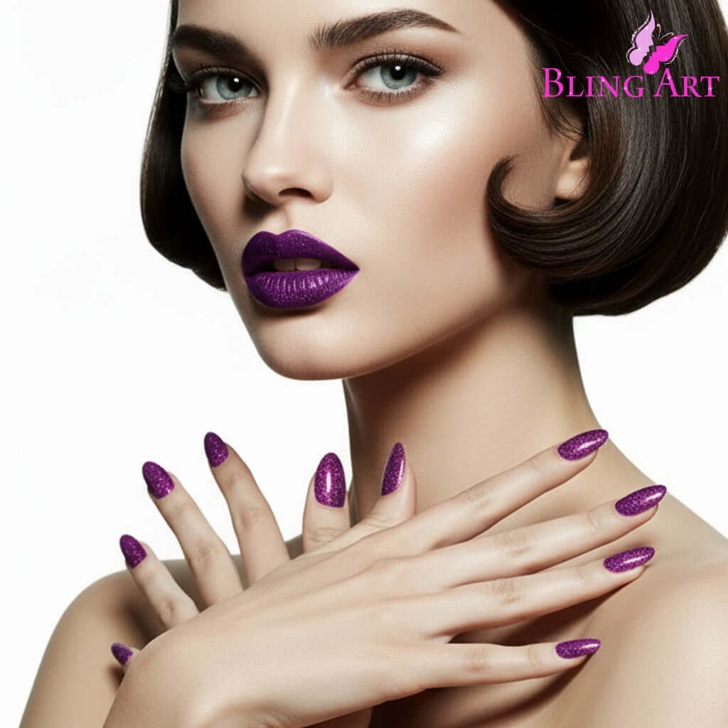 False Nails Bling Art Purple Gel Almond Stiletto Long Fake Acrylic Tips and Glue