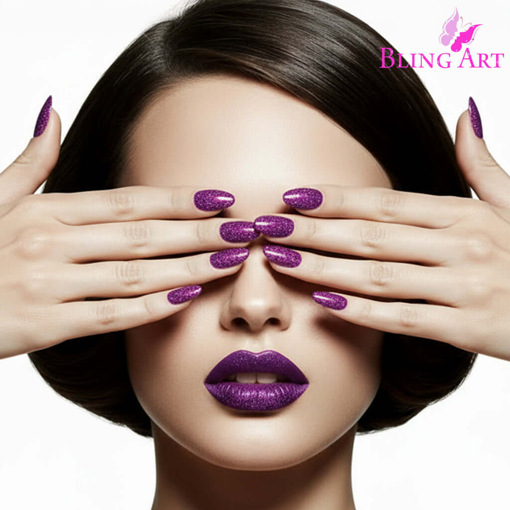 False Nails Bling Art Purple Gel Almond Stiletto Long Fake Acrylic Tips and Glue