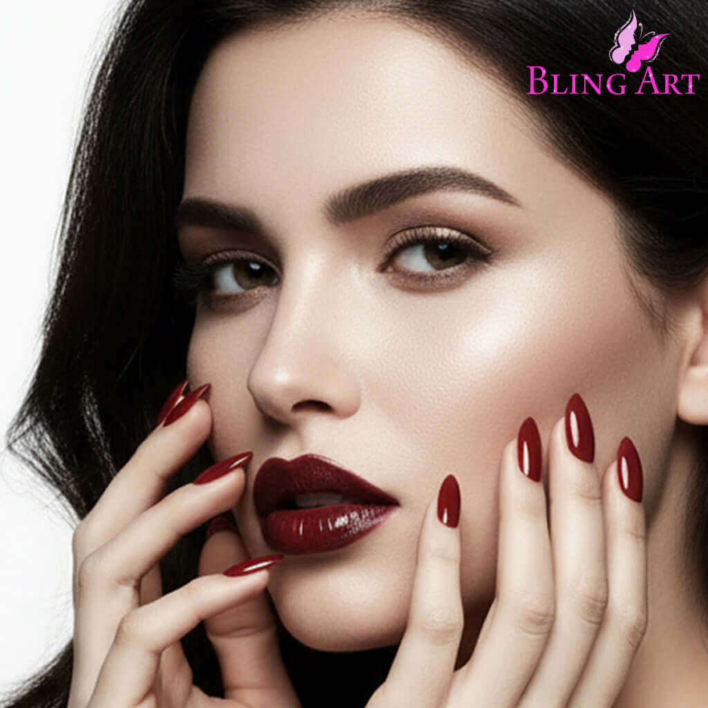 Multipack - False Nails Bling Art Brown Red Almond Stiletto Long Fake Acrylic Tips with Glue