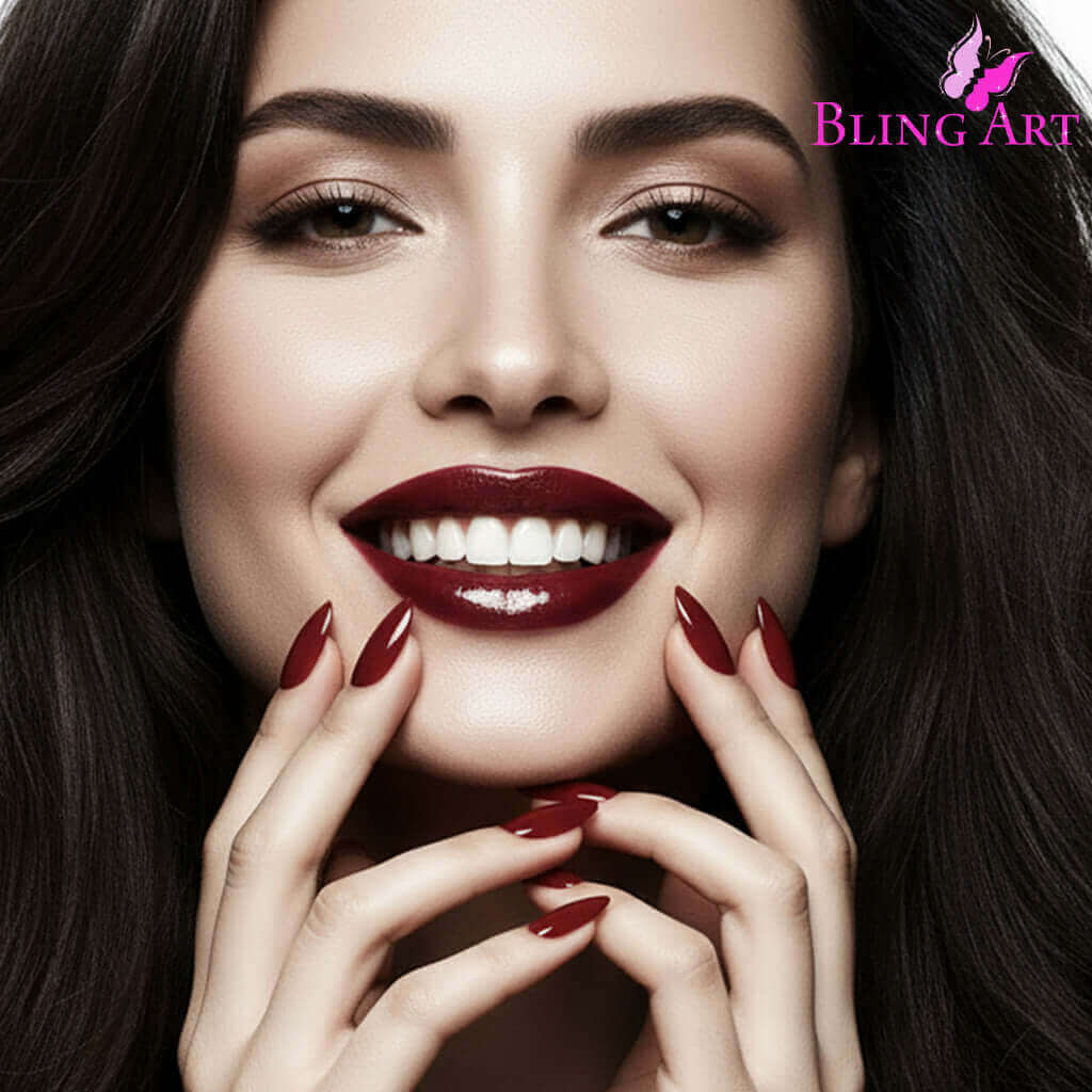 Multipack - False Nails Bling Art Brown Red Almond Stiletto Long Fake Acrylic Tips with Glue