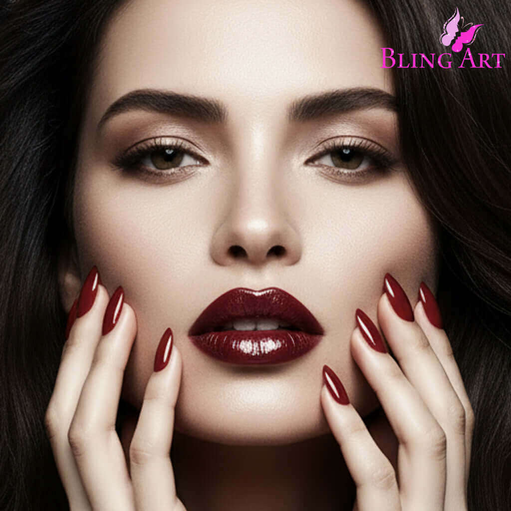 Multipack - False Nails Bling Art Brown Red Almond Stiletto Long Fake Acrylic Tips with Glue