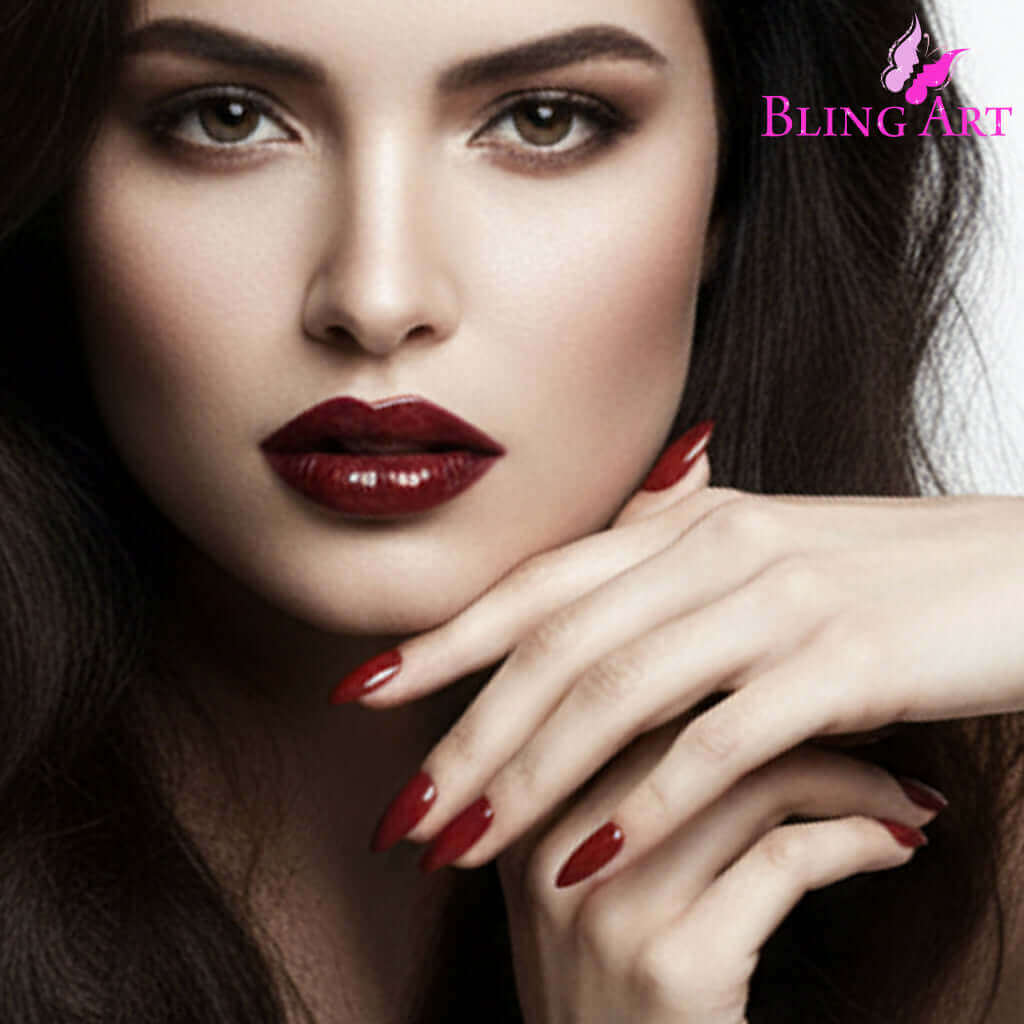 Multipack - False Nails Bling Art Brown Red Almond Stiletto Long Fake Acrylic Tips with Glue