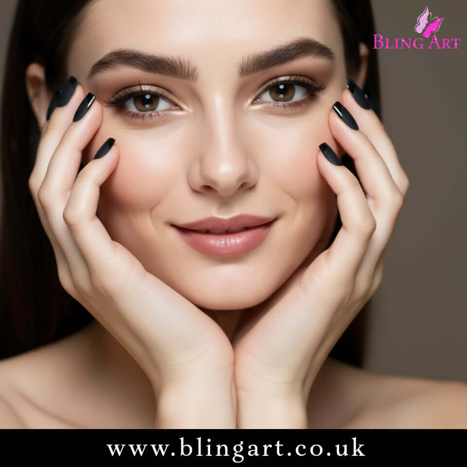 Multipack - False Nails by Bling Art Black Matte French Manicure Fake Medium Tips with Glue