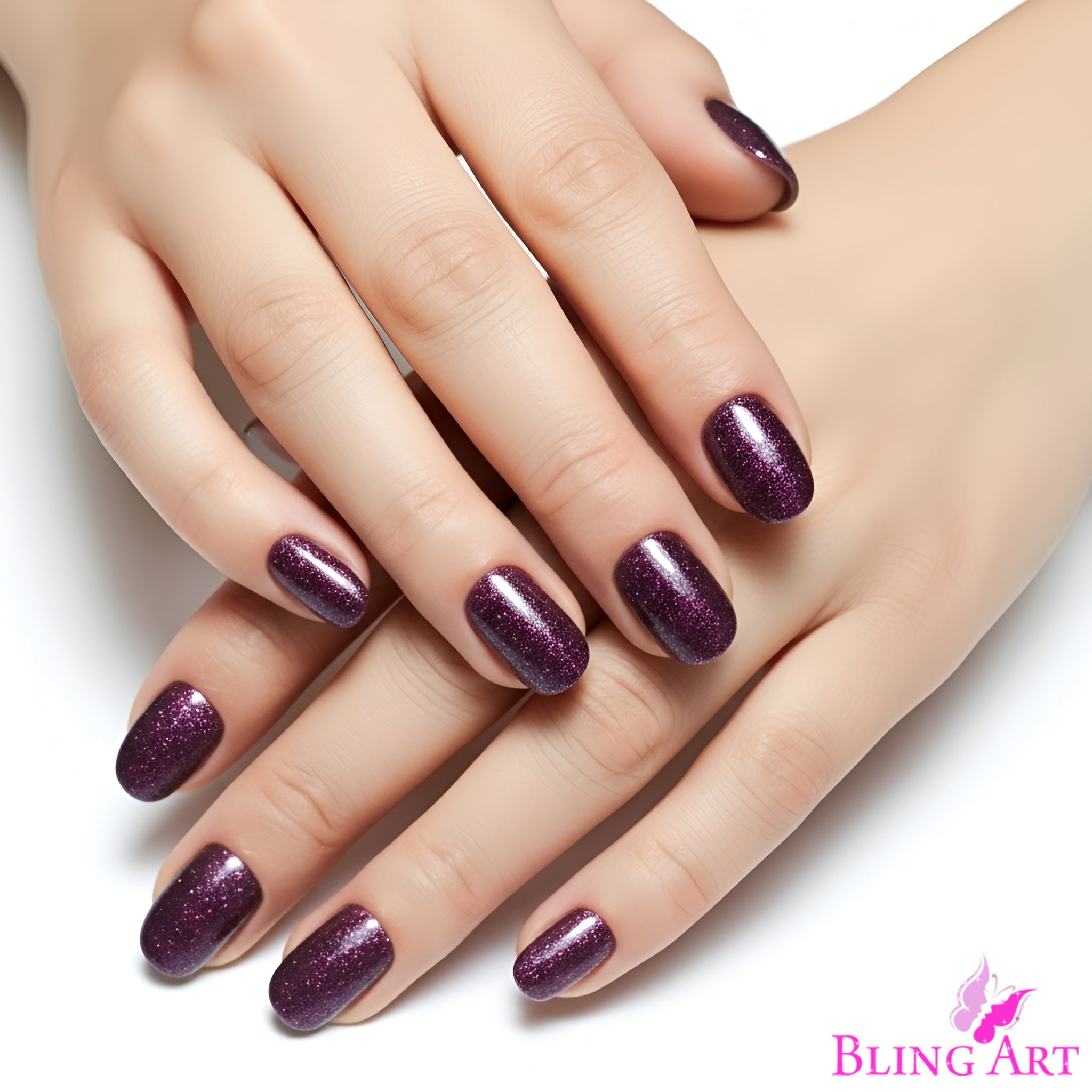 False Nails by Bling Art Red Brown Gel Oval Medium  Acrylic Tips with Glue