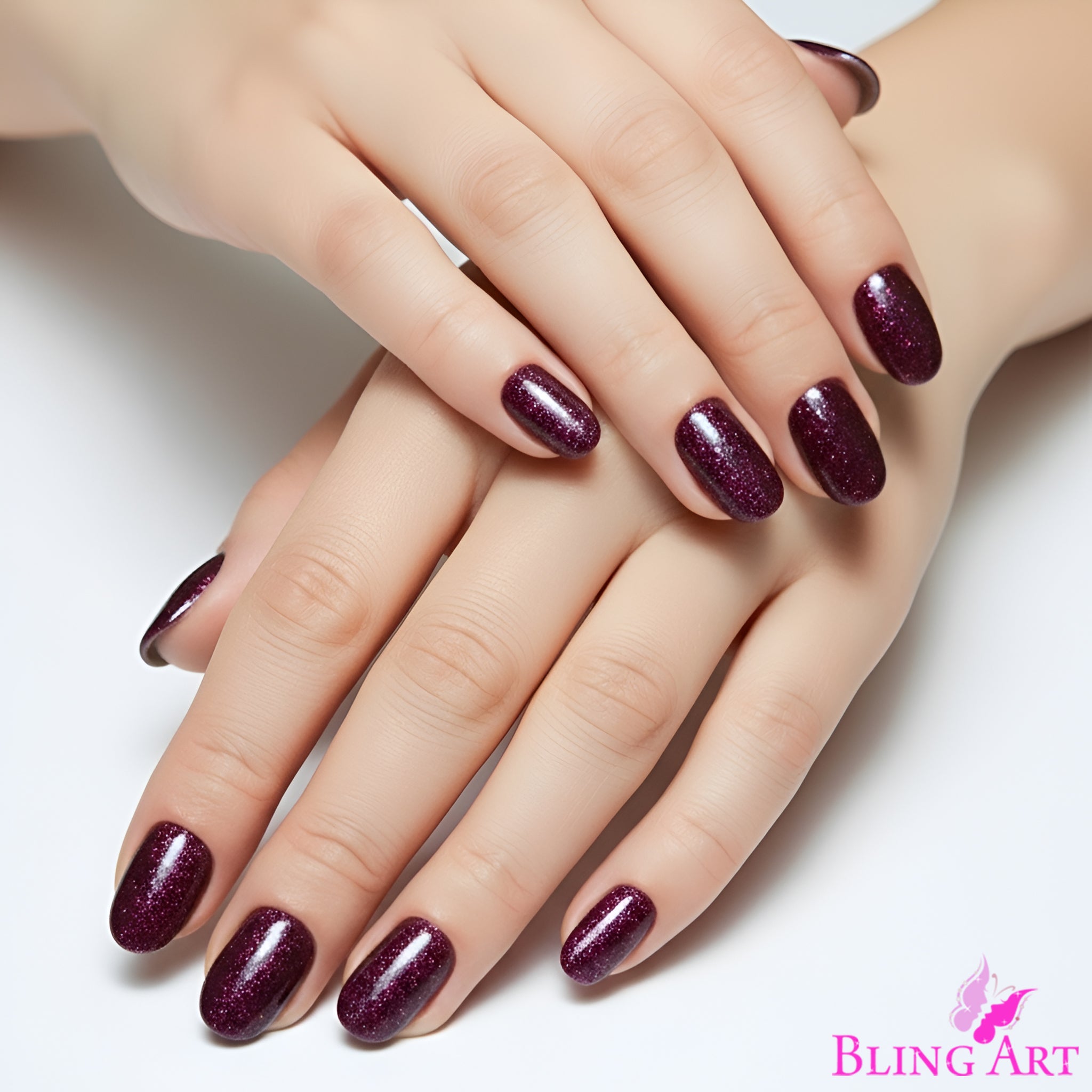 False Nails by Bling Art Red Brown Gel Oval Medium  Acrylic Tips with Glue