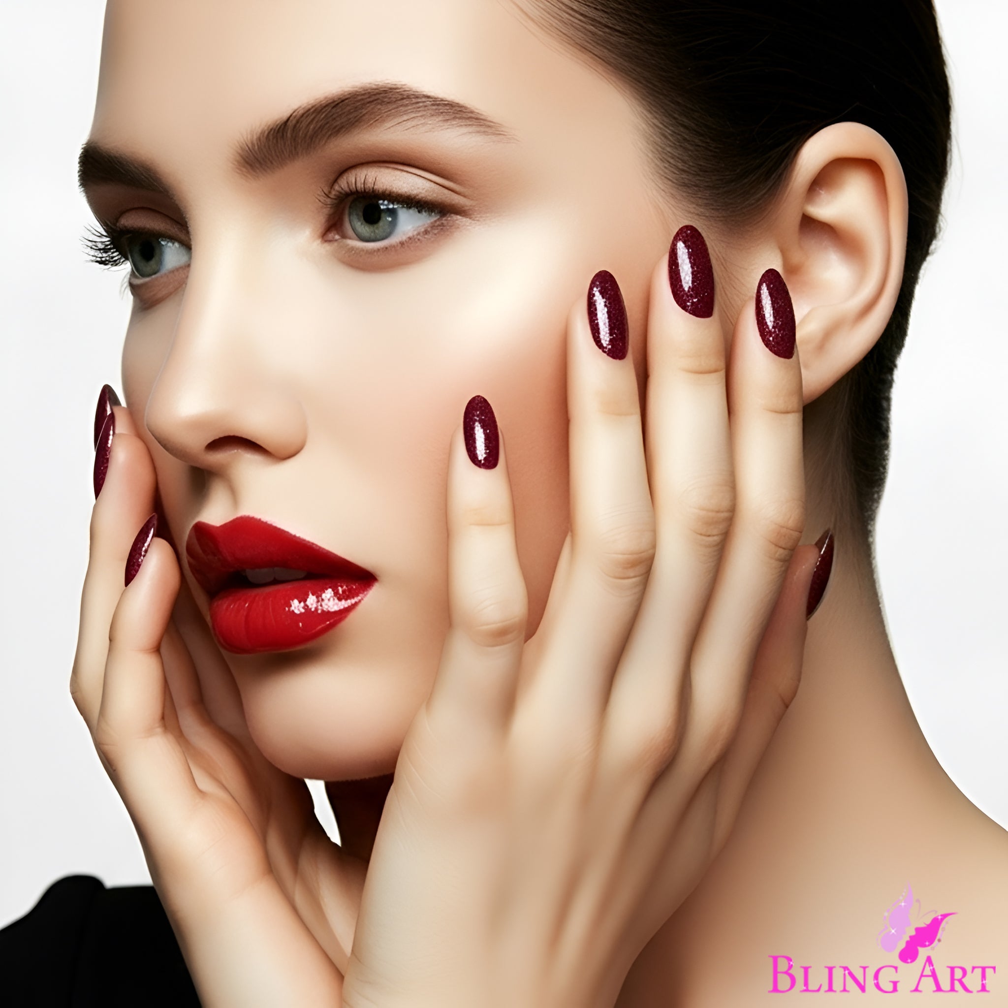 False Nails by Bling Art Red Brown Gel Oval Medium  Acrylic Tips with Glue