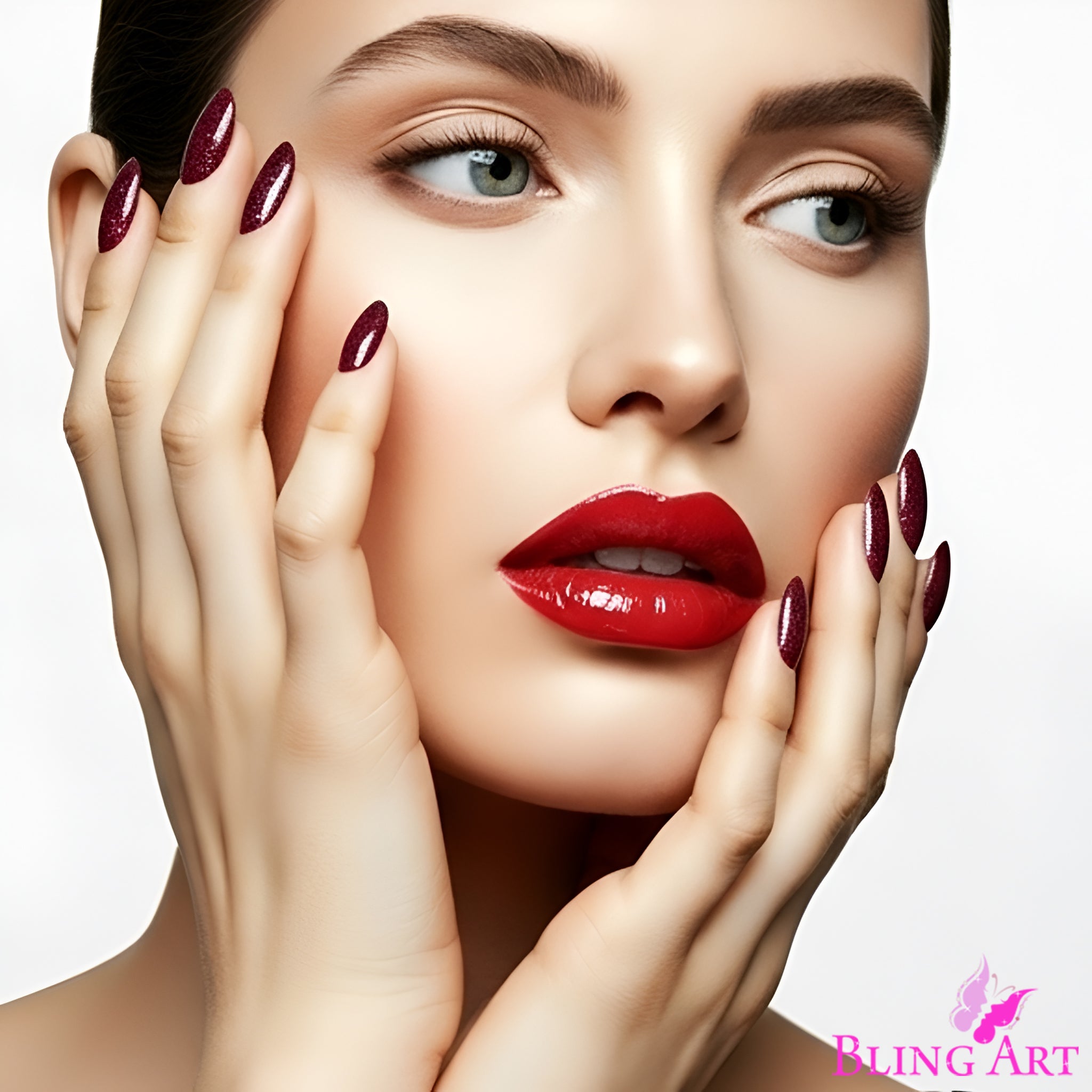 False Nails by Bling Art Red Brown Gel Oval Medium  Acrylic Tips with Glue