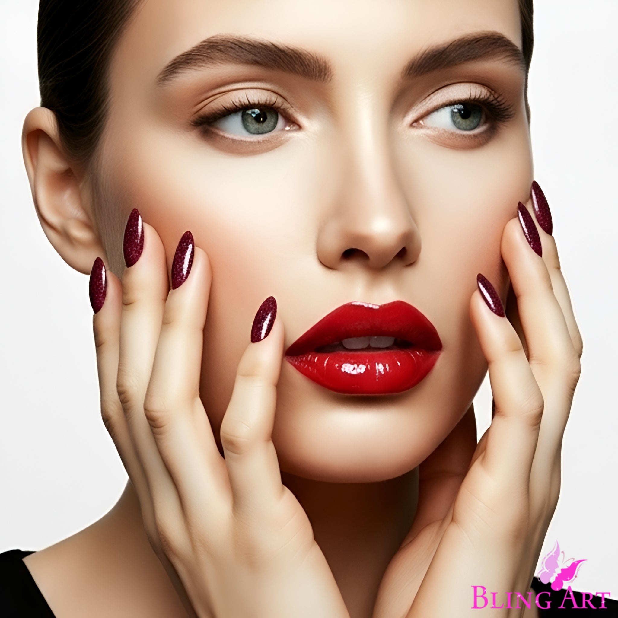 False Nails by Bling Art Red Brown Gel Oval Medium  Acrylic Tips with Glue