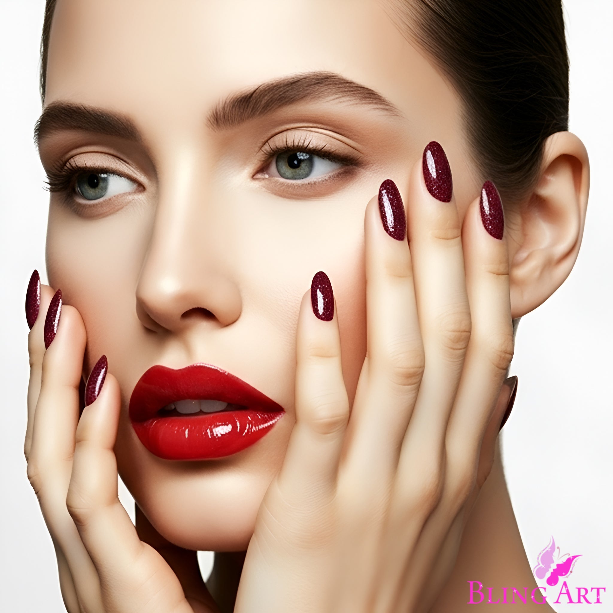 False Nails by Bling Art Red Brown Gel Oval Medium  Acrylic Tips with Glue