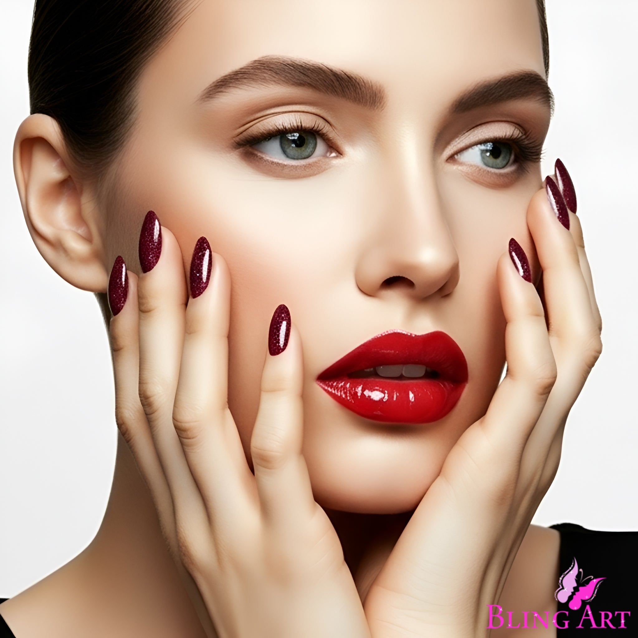 False Nails by Bling Art Red Brown Gel Oval Medium  Acrylic Tips with Glue