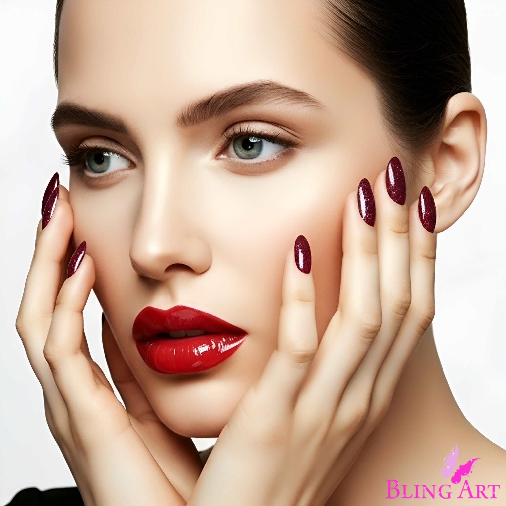 False Nails by Bling Art Red Brown Gel Oval Medium  Acrylic Tips with Glue