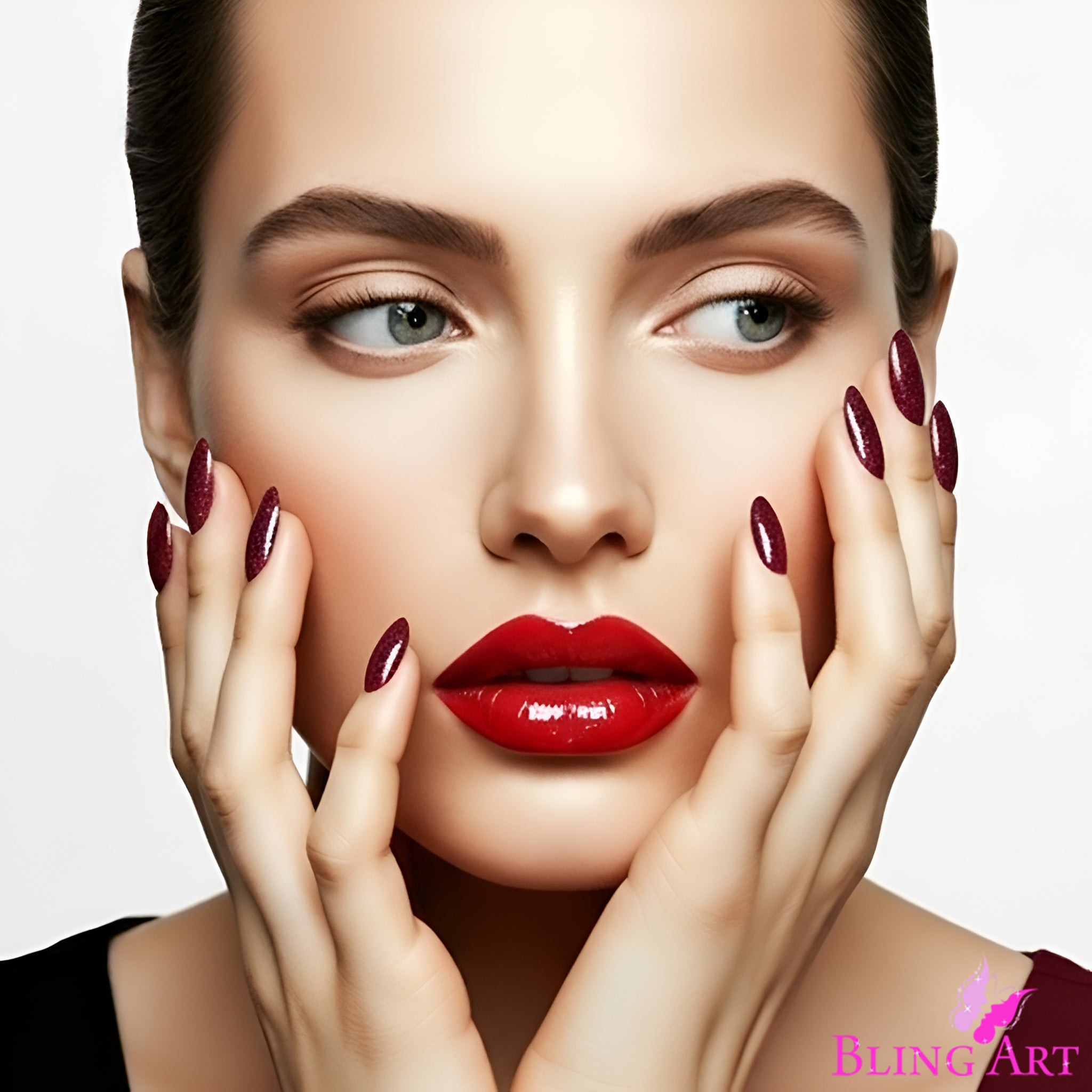 False Nails by Bling Art Red Brown Gel Oval Medium  Acrylic Tips with Glue