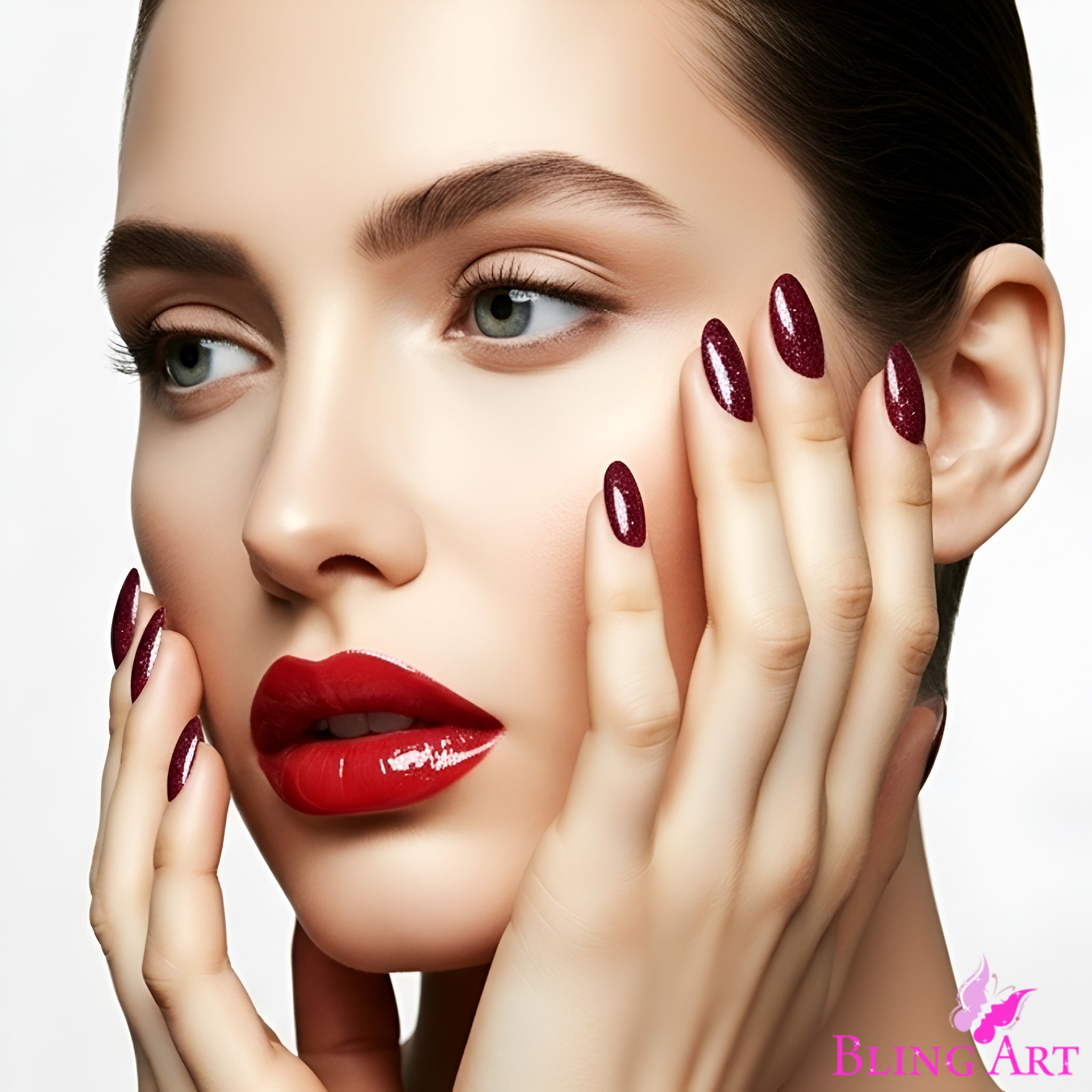 False Nails by Bling Art Red Brown Gel Oval Medium  Acrylic Tips with Glue